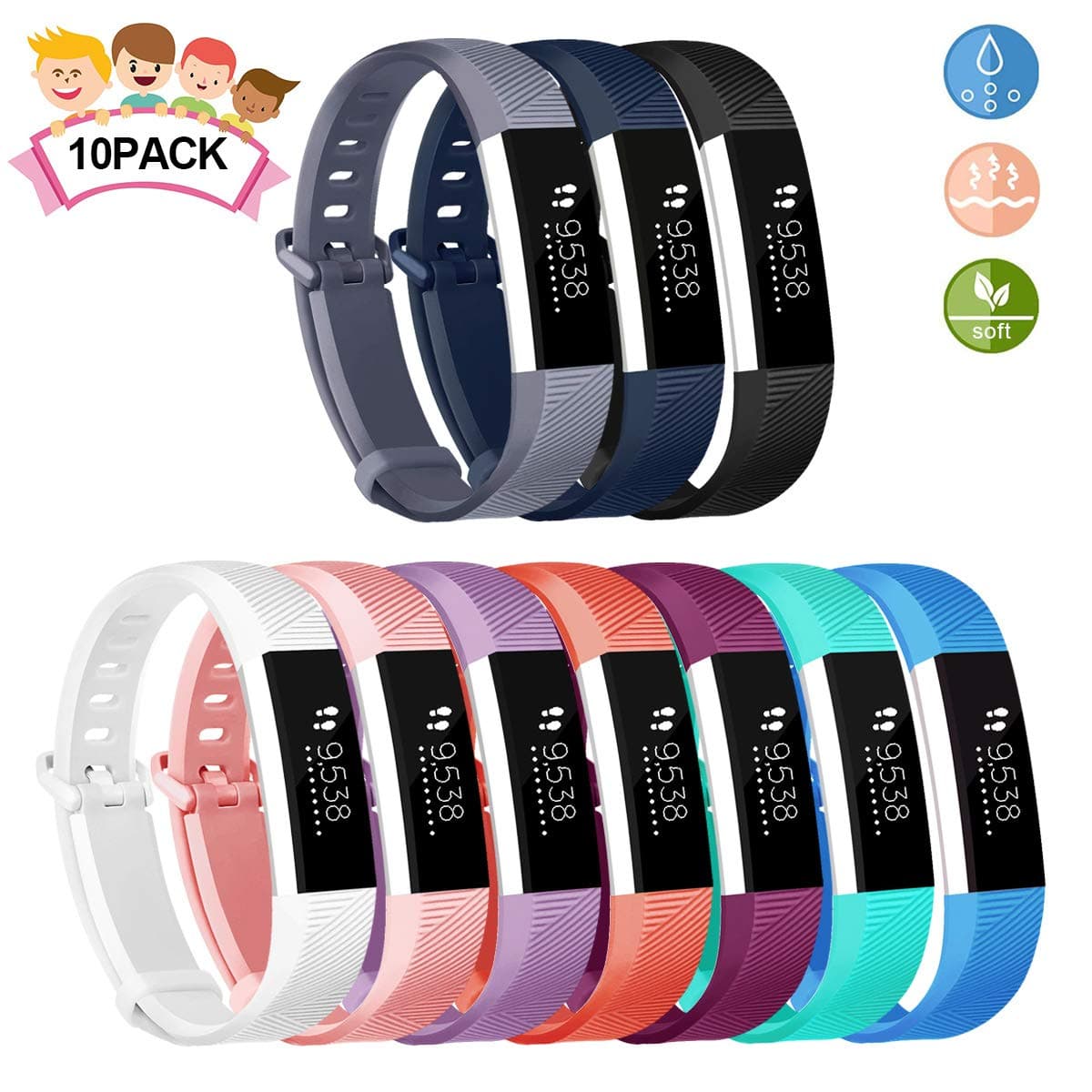 JOMOQ Replacement Bands Compatible for Ace (Only for Kids), Soft Silicone Sport Wrist Strap Waterproof Replacement with Secure Metal Buckle for Ace/Alta HR Activity Tracker Boy Girl (5.0"-7.0")
