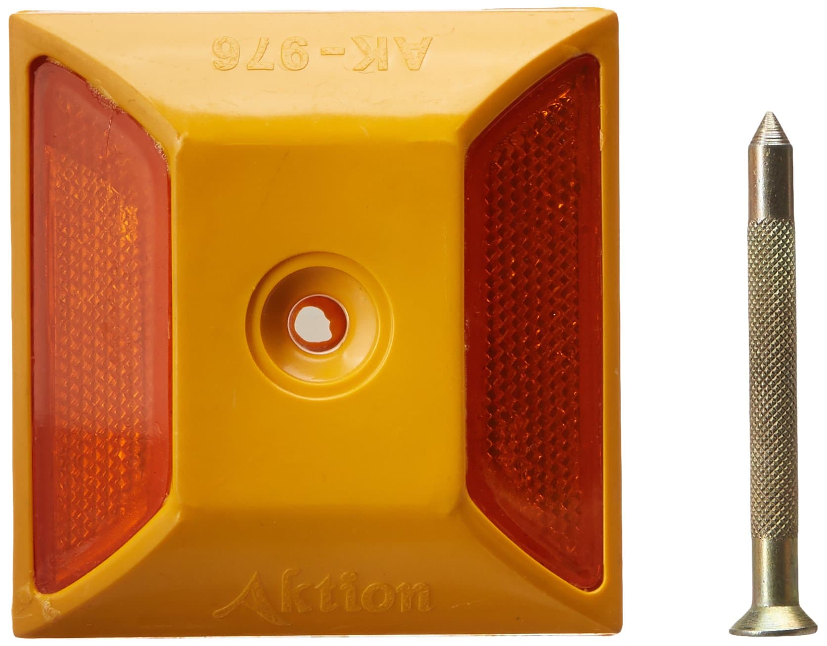 Aktion Safety Road Studs AK-976A Yellow Base with Red Reflector and Nail (Pack of 100)