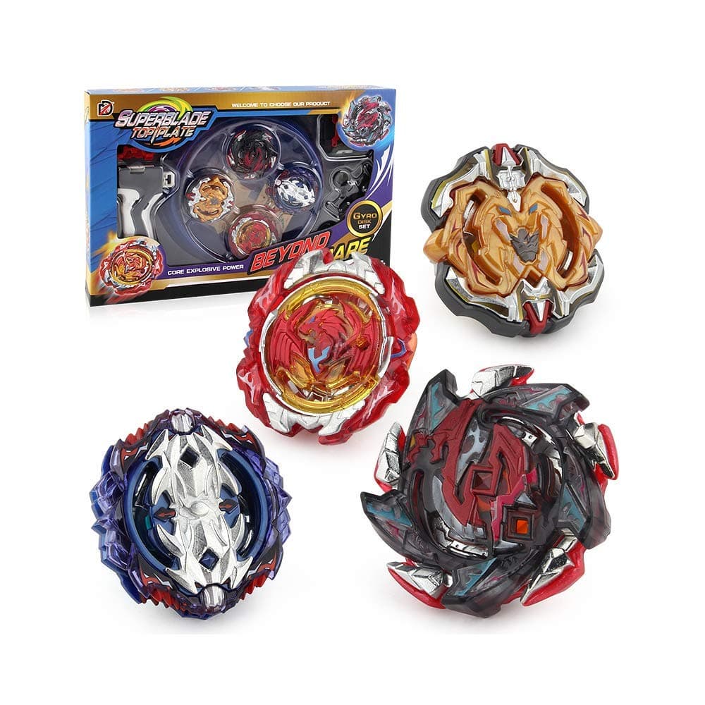 Bey Burst Evolution Starter Battling Top Fusion Metal Master Rapidity Fight with Two 4D Launcher Grip Set(4 in 1) (Red)
