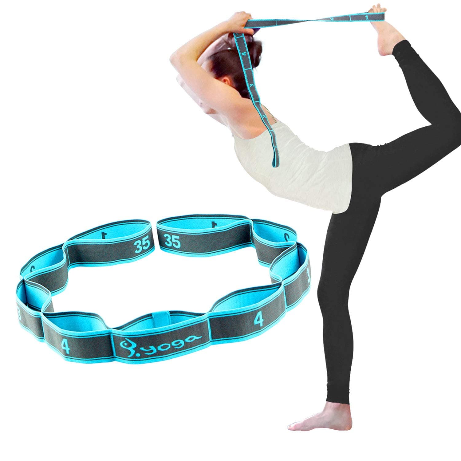 SONGSU Elastic Stretch Strap, Stretching Out Strap for Physical Therapy with 8 Loops, Yoga, Dance and Pilates, Gymnastics, Hamstring Strength Training - Blue