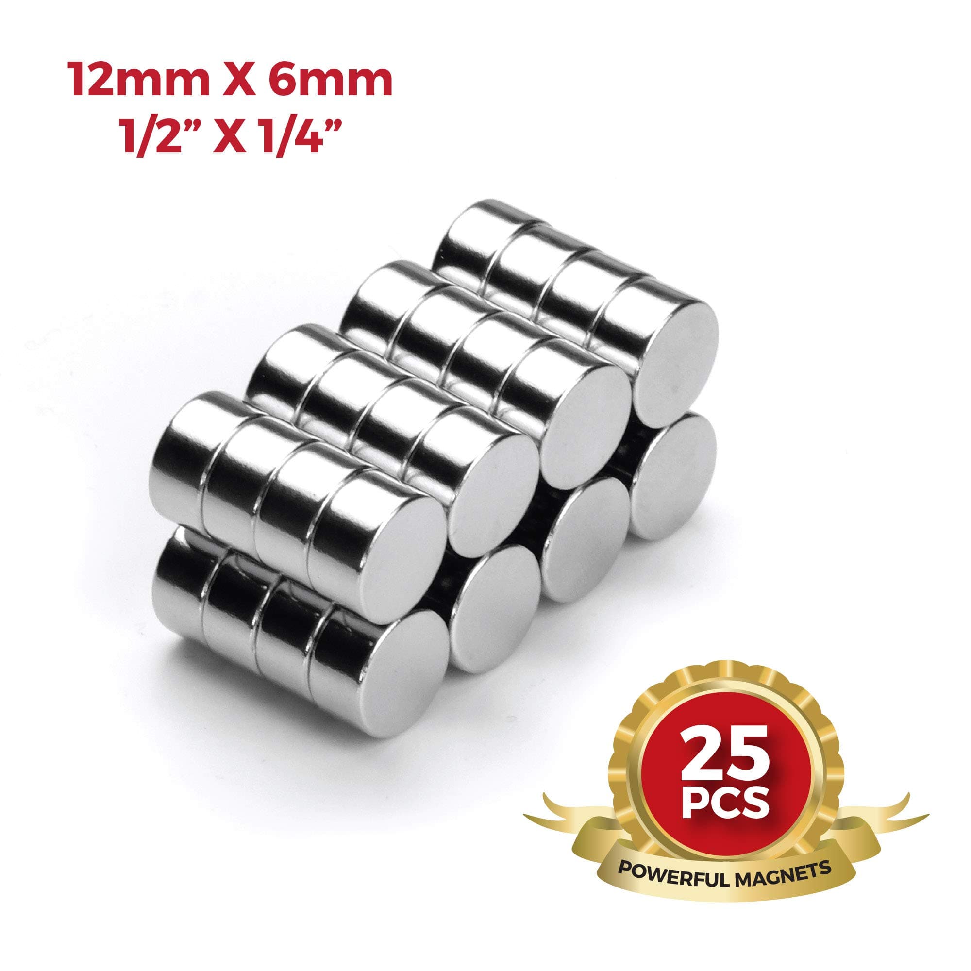 12mm x 6mm 1/2" x 1/4" Round Disc Magnets 12x6mm for Refrigerator, Science, Crafts, Arts, Whiteboard, DIY, by NEOGAUSS N52 (25)