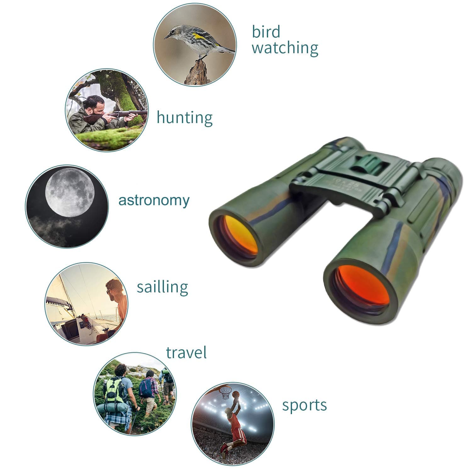 10x25 - Quality Camo Compact Binoculars - with Camouflage Carry Case