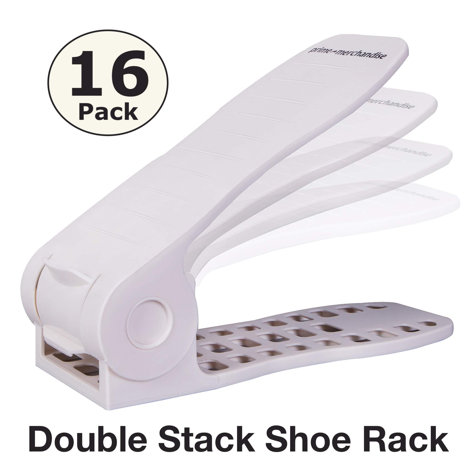 Double Stack Shoe Racks for Closets | Shoe Organizer for Closet | Maximize Shoe Storage Bench with Adjustable Height Shoe Rack | Free Up Space with Closet Organizer | 16-Pack (Cream)