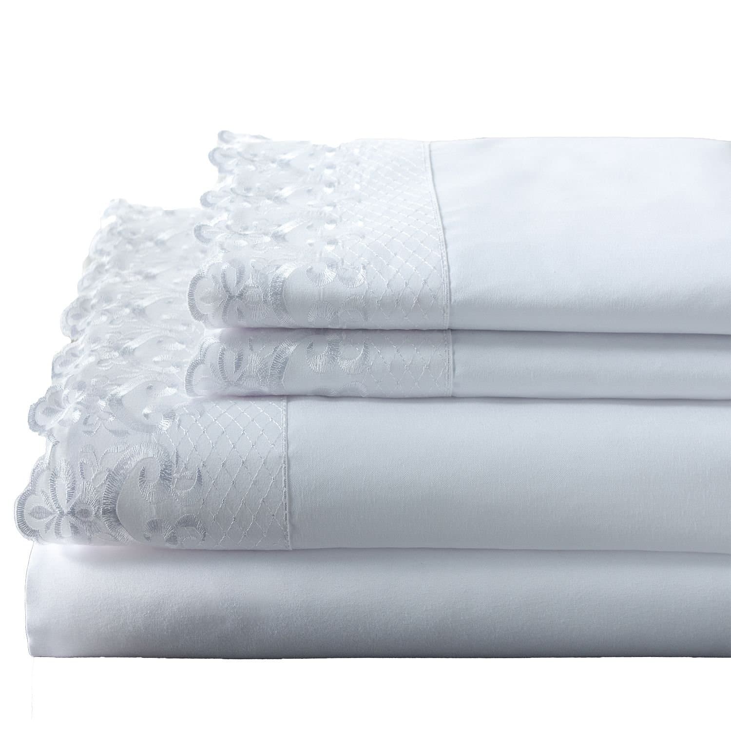 Hotel Lace-Trim Sheet Set (King, White)