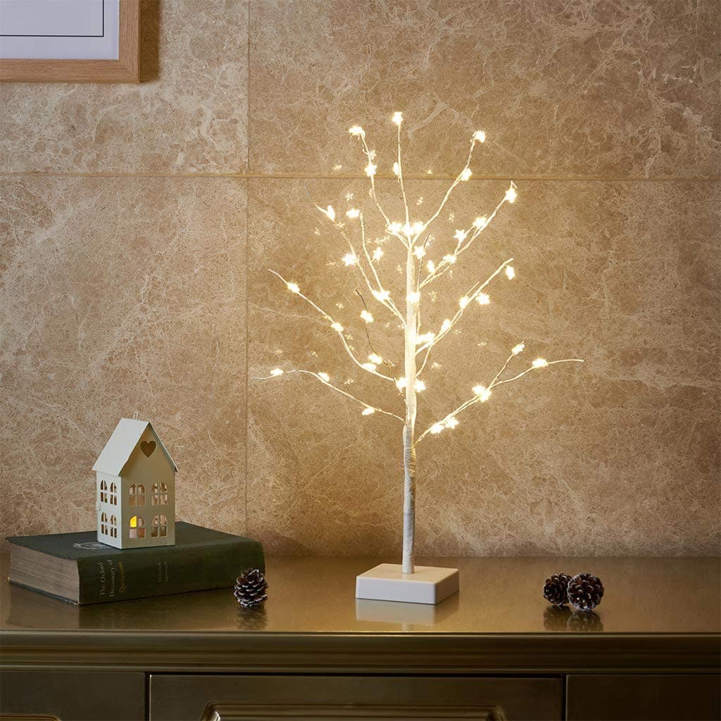 Vanthylit 2FT Pre-lit White Tree 45LT Warm White Fairy Light with Star Covered Decorations for Home Party Wedding