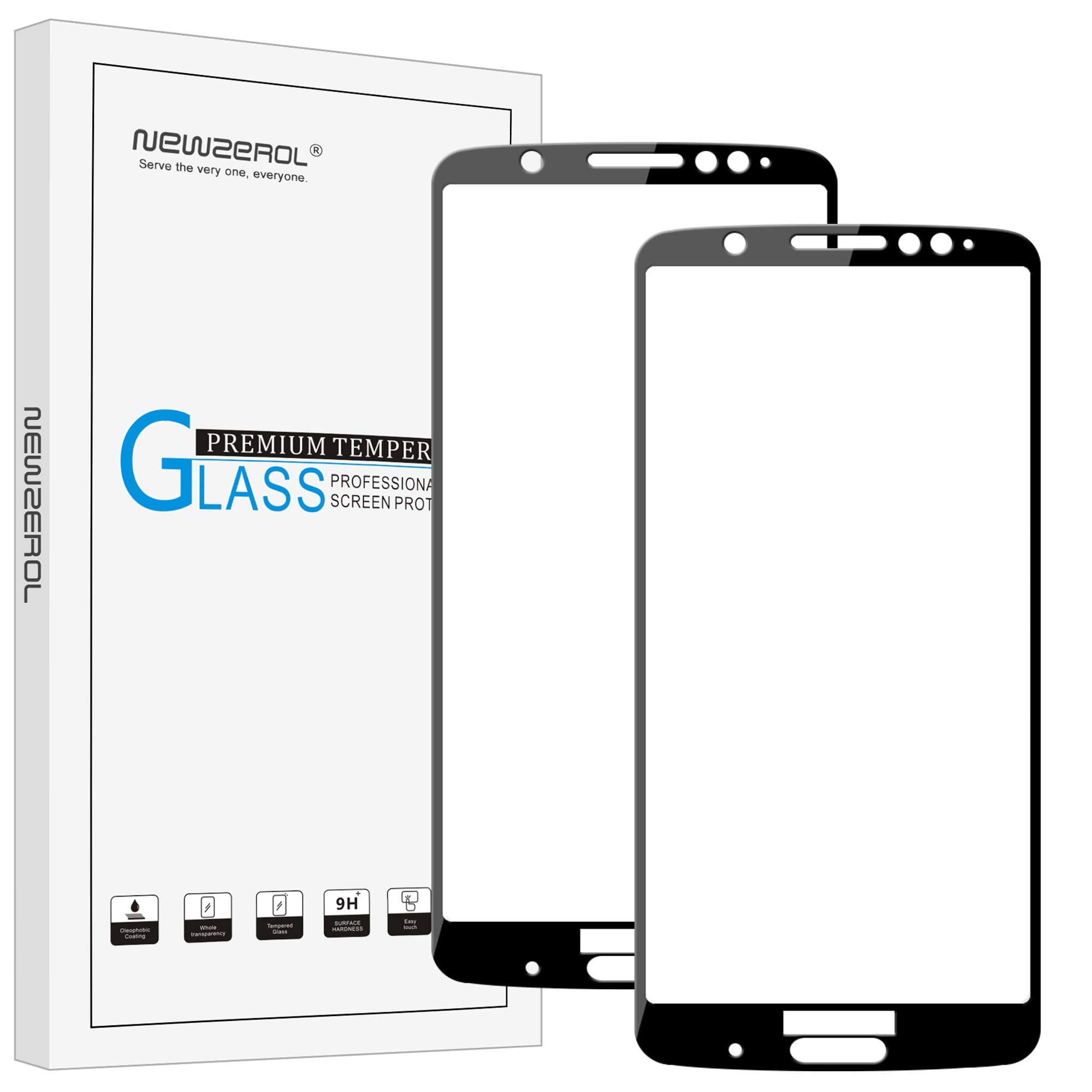 NEWZEROL [2 Pack] for Moto G6 plus Screen Protector [Full Coverage] 9H High-Definition Tempered Glass Screen Protector Anti-scratch Anti-Bubble Protective Film for G6 plus-Black