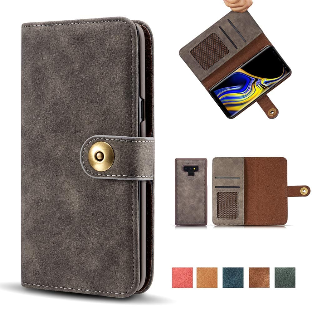 Galaxy Note 9 Case, Wallet Flip Folio Magnetic Detachable PU Leather Case Removable Retro 4 Card Slots Protective Cover with Card Holder for Samsung Galaxy Note 9 - Gray