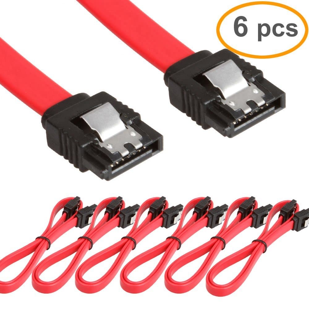 RELPER 6pcs 46cm SATA III 6.0 Gbps Cable with Locking Latch for Hdd SSD DVD (46cm red 6pcs)