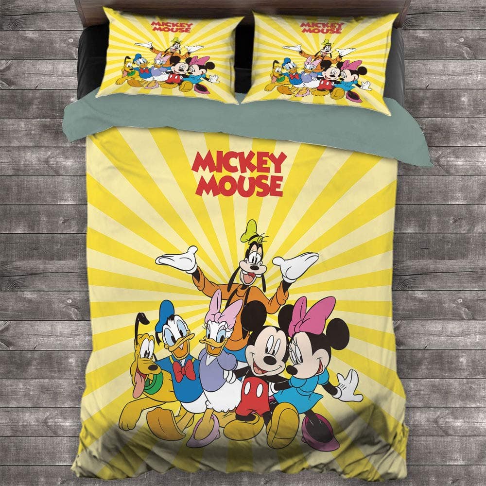 Comforter Bedding Set 3 Piece Set, Mickey Minnie Mouse Bedding Set Full Twin (68x88 inches) 1 Duvet Cover & 2 Pillow Shams for Any Bed Room Or Guest Room, Mickey Minnie Mouse Donald Duck Family