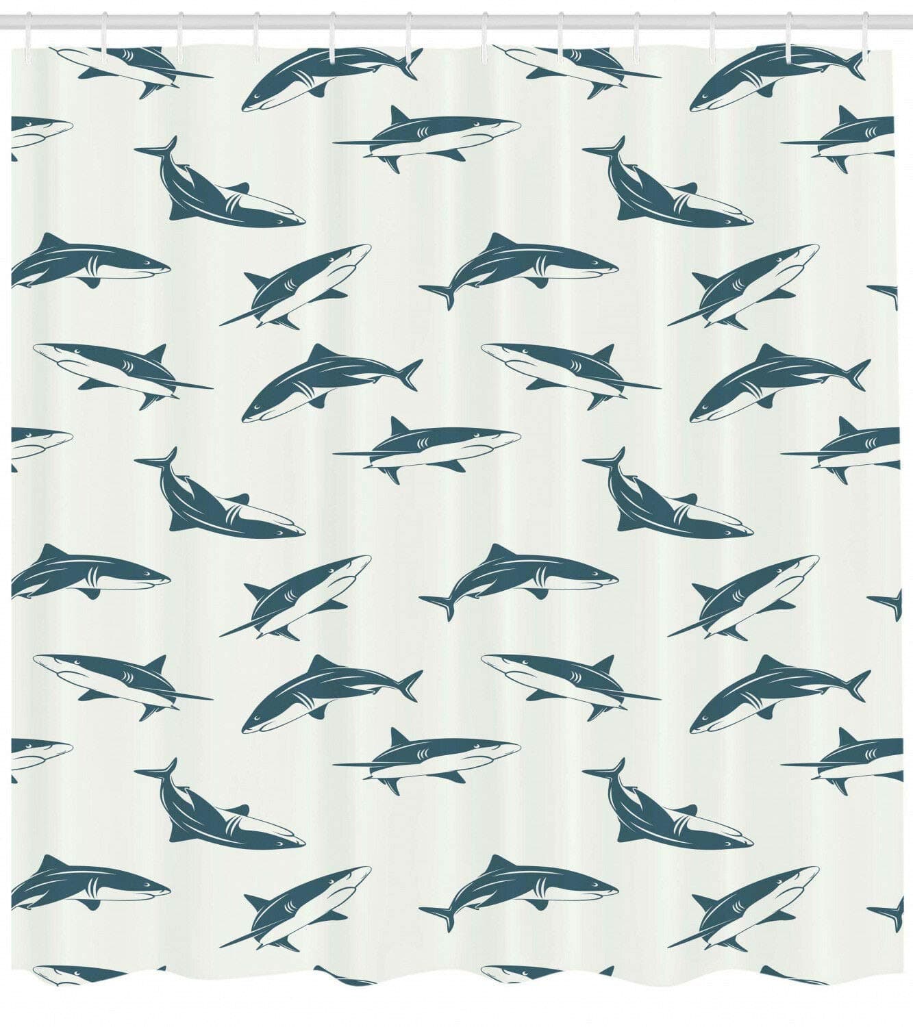 72" x 79" Shower Curtain, Bath Decor, Pattern with Sharks Swimming Jaws Great White Print Marine Shower Curtain