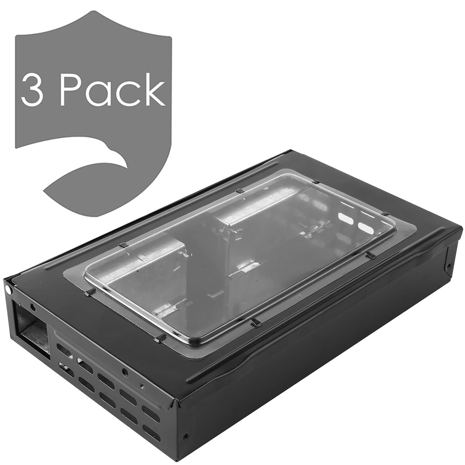 HUX EYE No Kill Mouse Trap Humane Live with a Clear Window, Two Entrances with Upgrade Double Escape Proof Doors,Black 3 Pack