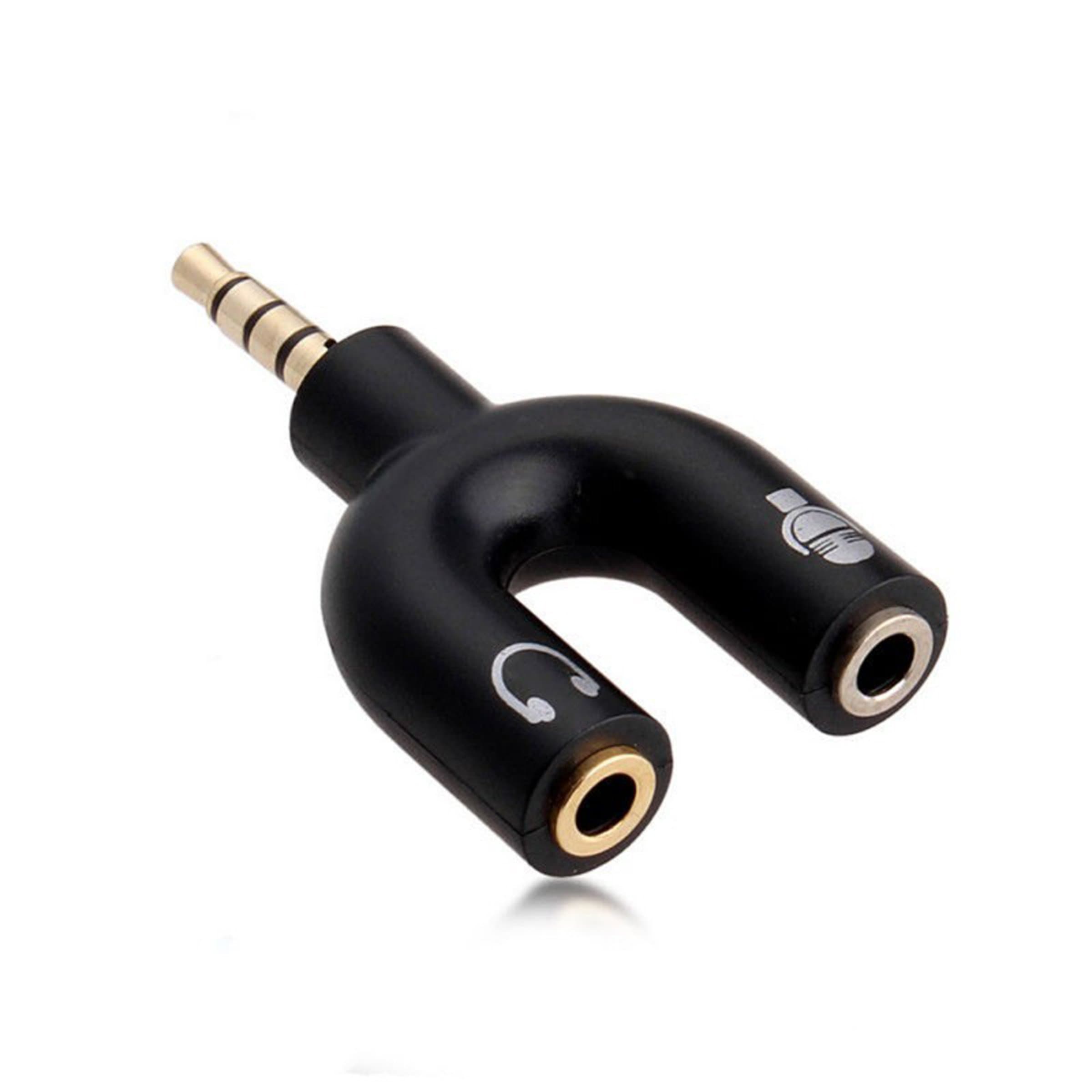 Riatech U Shape 3.5mm Stereo TRRS 4 Pole Plug To Mic & Headset Female Audio Splitter