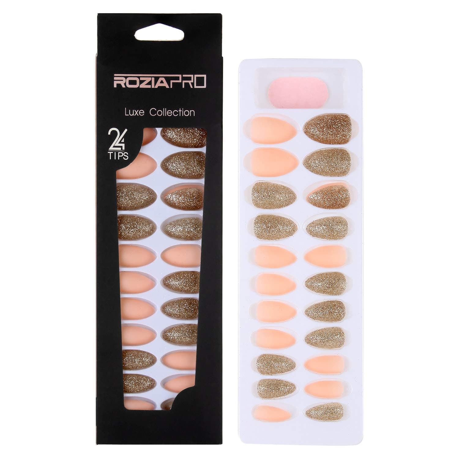 Rozia Artificial Nails Set With Glue Long Tips Formal look Set of 24 Multicolor