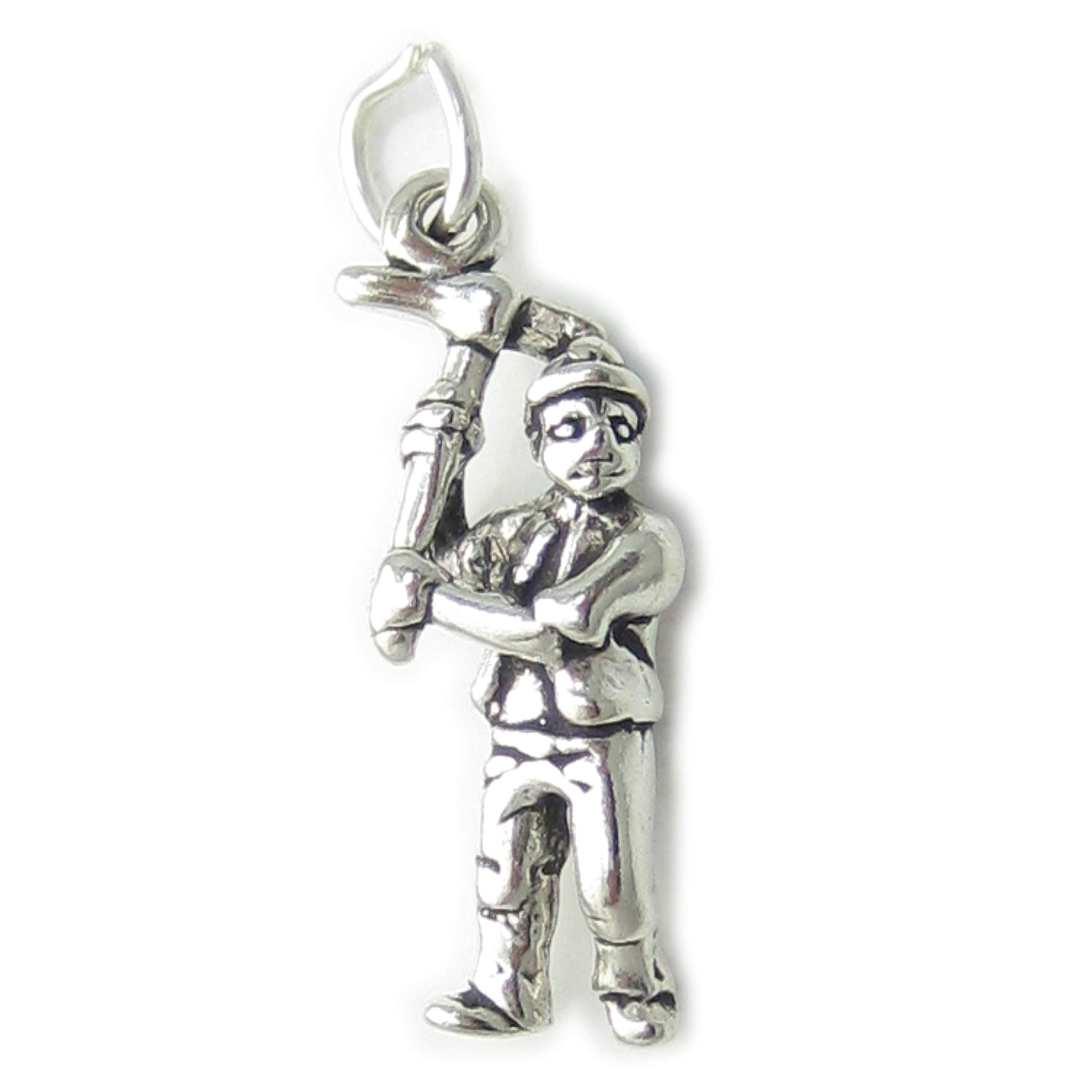 Miner with Pickaxe sterling silver charm .925 x 1 Digging miners charms