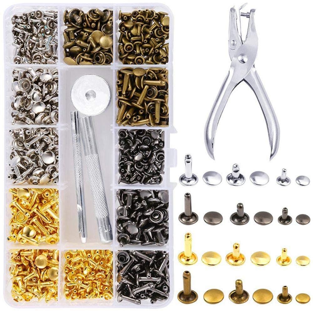 Yeldou Snap Fasteners Kit, 360 Sets Leather Snap Fasteners Kit with 4 Installation Tools, 6x6mm/8x8mm/8x12mm Leather Rivet 4 Color Leather Snaps for Clothes, Jackets, Jeans Wears, Bracelets, Bags