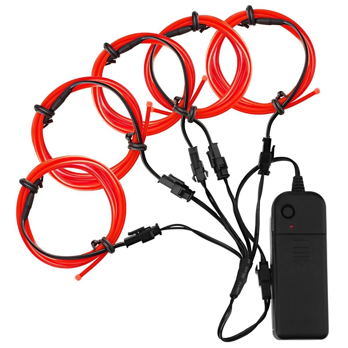 EFKS 5 X 1 Metres El Wire Red 4 Modes Battery Operated Neon Glowing Strobing Electroluminescent EL Wires Kits For Decoration Halloween Christmas Party (Red) [Energy Class A+]