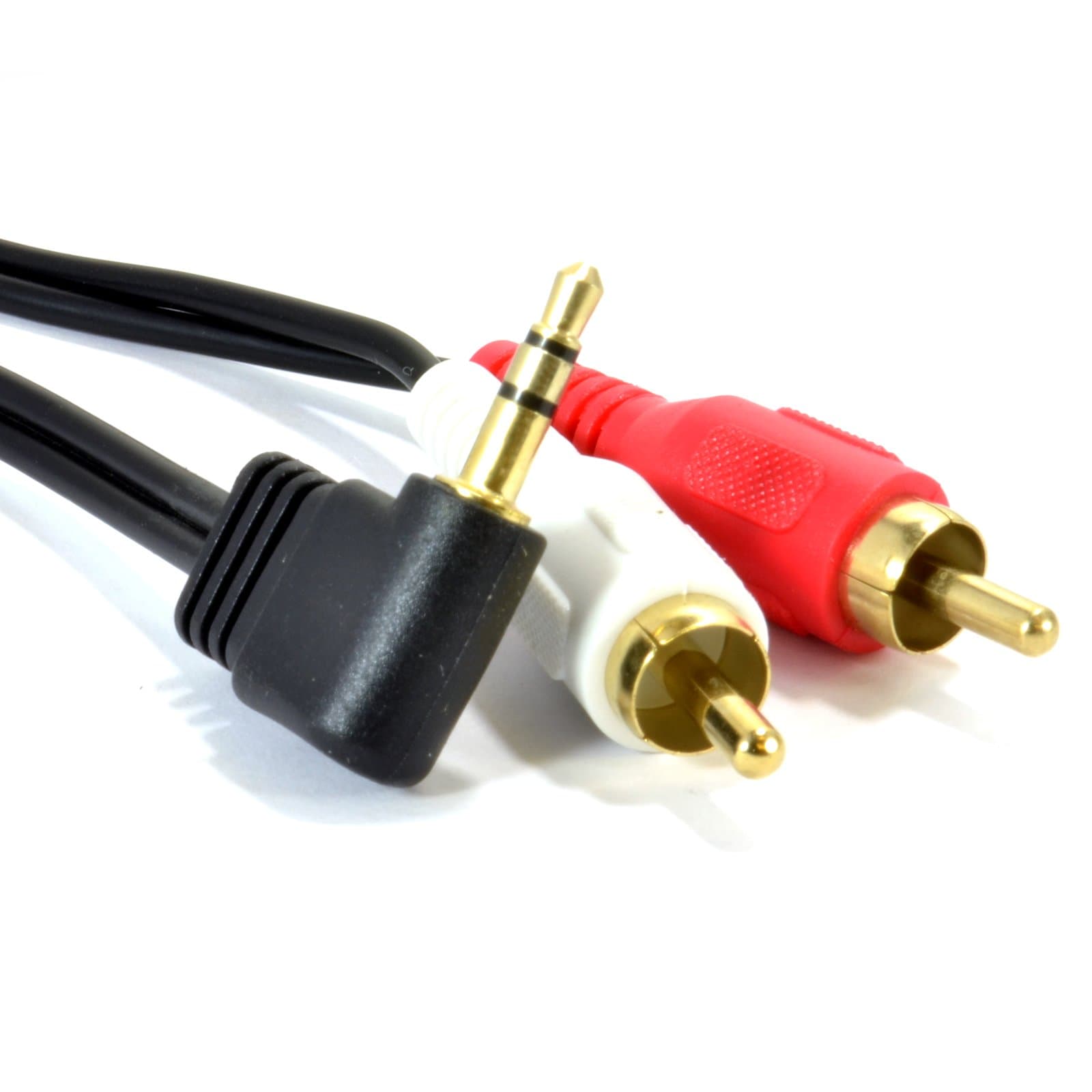 Right Angle 3.5mm Stereo Jack to 2 RCA Phono Plugs Cable Gold 2m (~6 feet)