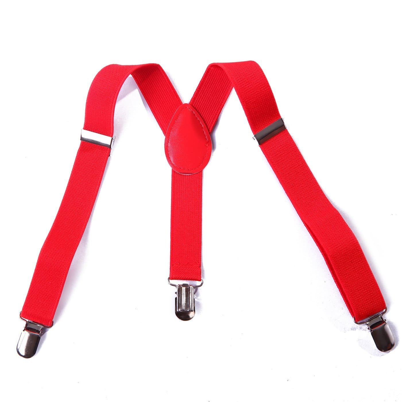 PenSan Boys Funky Desig Solid Color Adjustable Elastic Y-Back Clip Suspenders (Red)