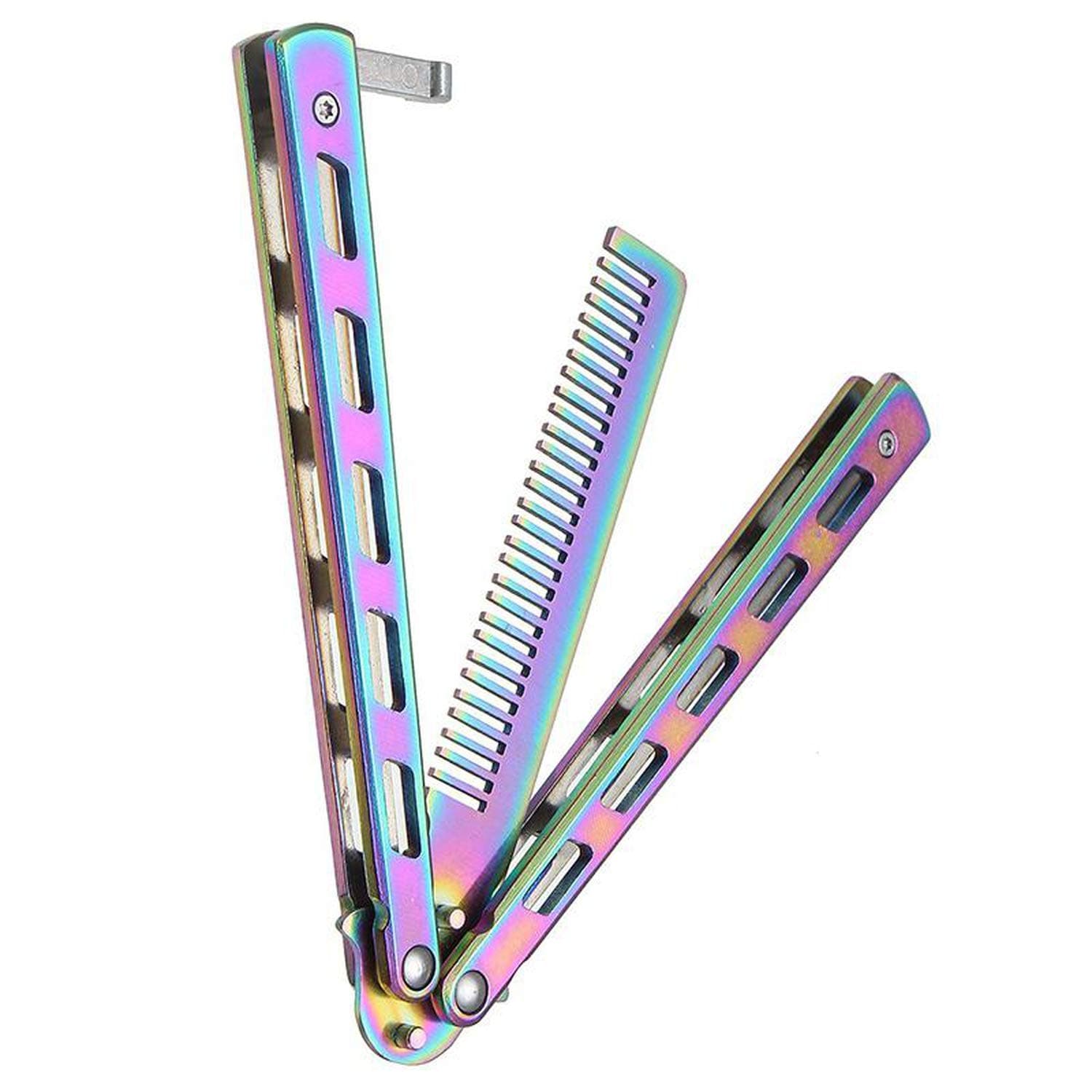 Foldable Comb Stainless Steel Practice Training Butterfly Knife Comb Beard & Moustache Styling Tool,color