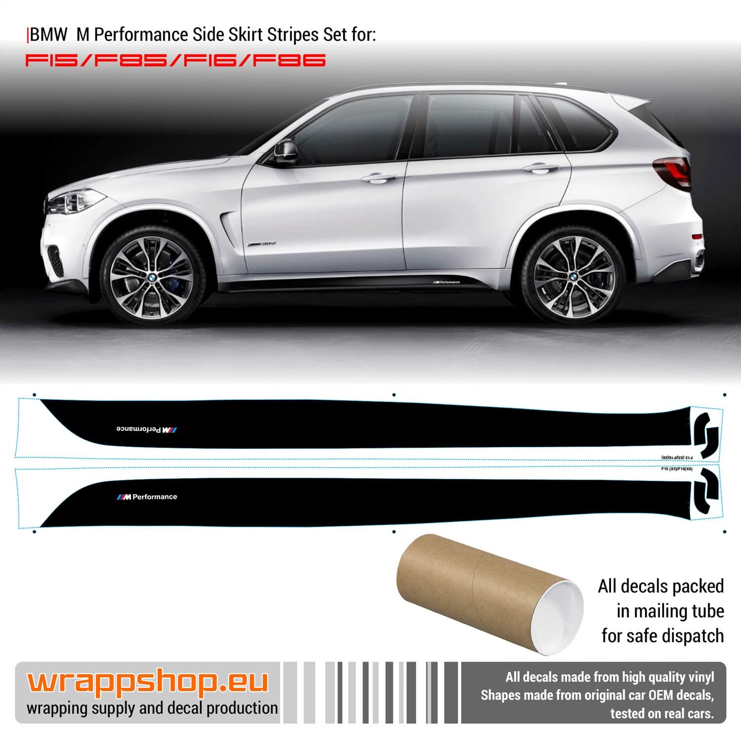 wrappshop M Performance Side Stripes decals for BMW X5 X6