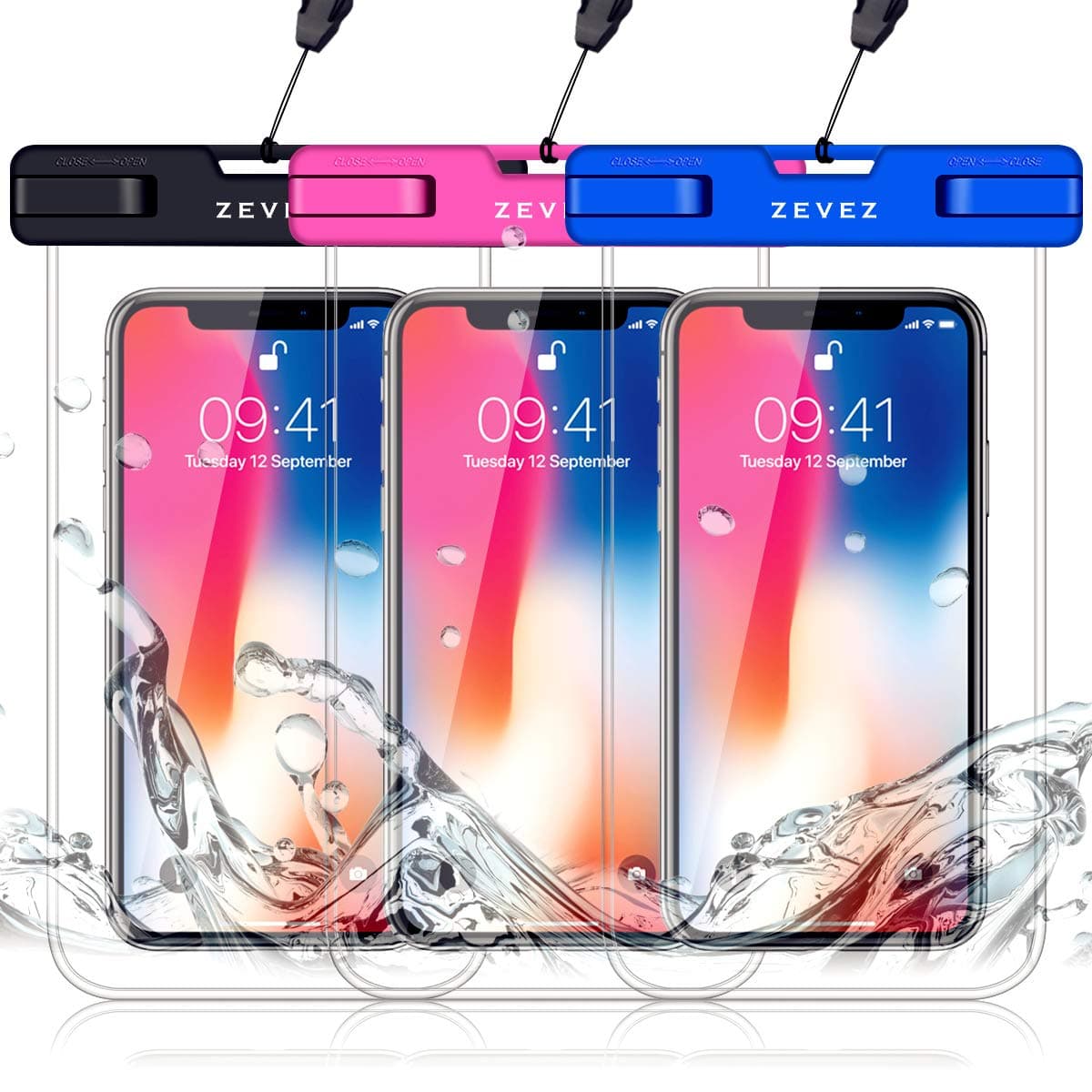3 Pack Universal Waterproof Case Floating Phone Pouch, Dry Bag for Cell Phone - Summer Water Sports and Dive for iPhone 13 12 Pro Max Xs Max XR X 8 7 Plus, Galaxy S21 Pixel HTC LG Sony Moto Up to 7"