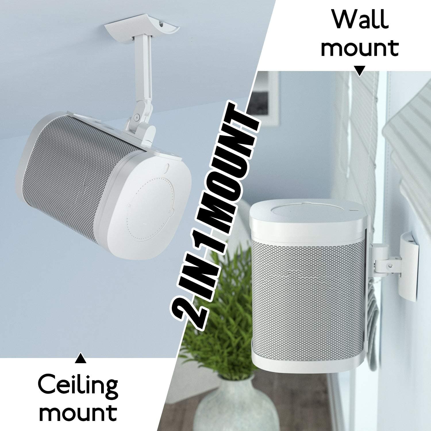 Wall Ceiling Mount for Sonos One/One SL Speaker Mounting Bracket Tilt & Swivel 180° Adjustable Mounts for Best Audio Sonos Accessories, (Single White)