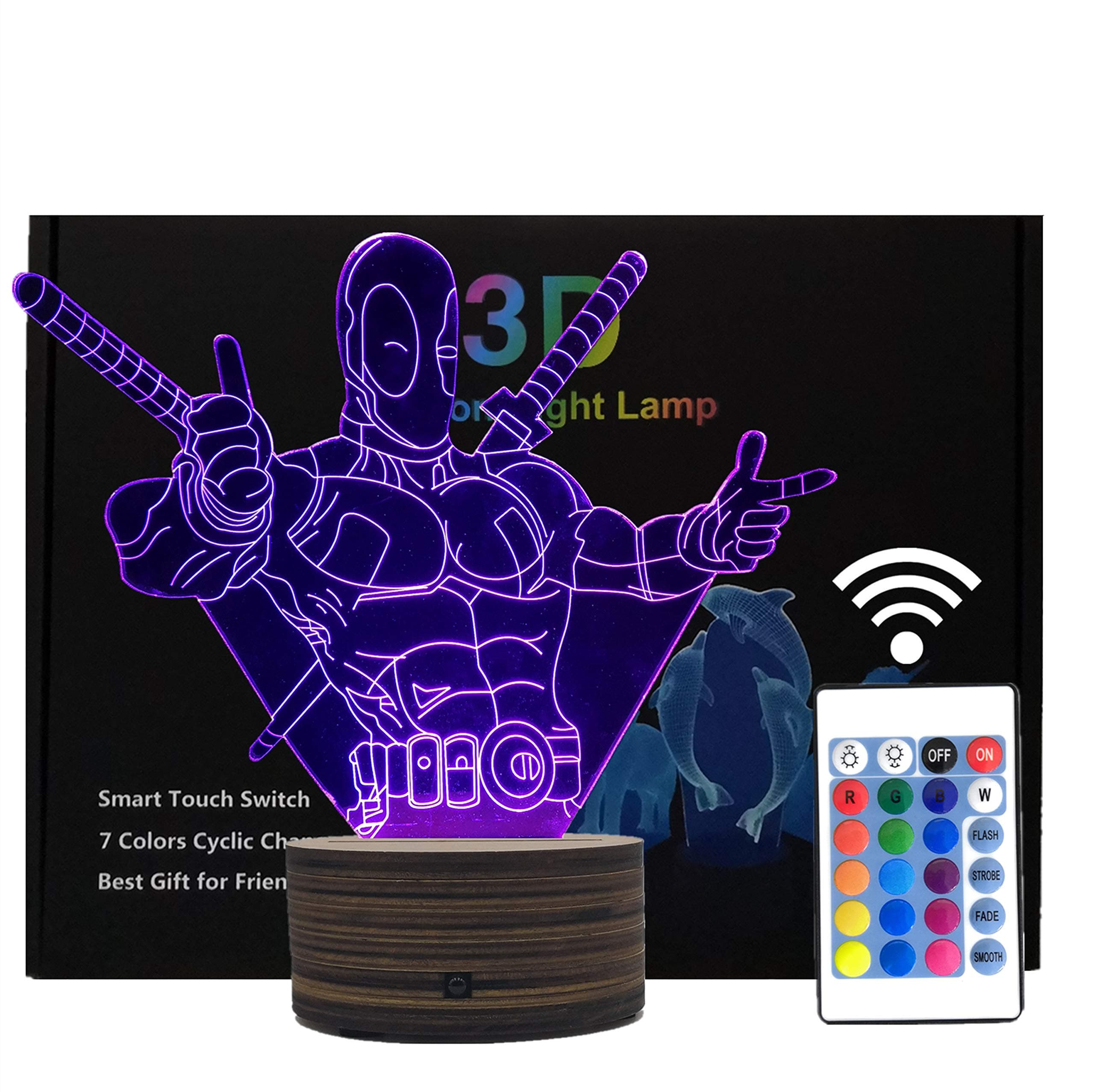 Marvel Anti-Hero Deadpool Mood Light Handmade 3D BULBING Optical Illusion LED Lamp