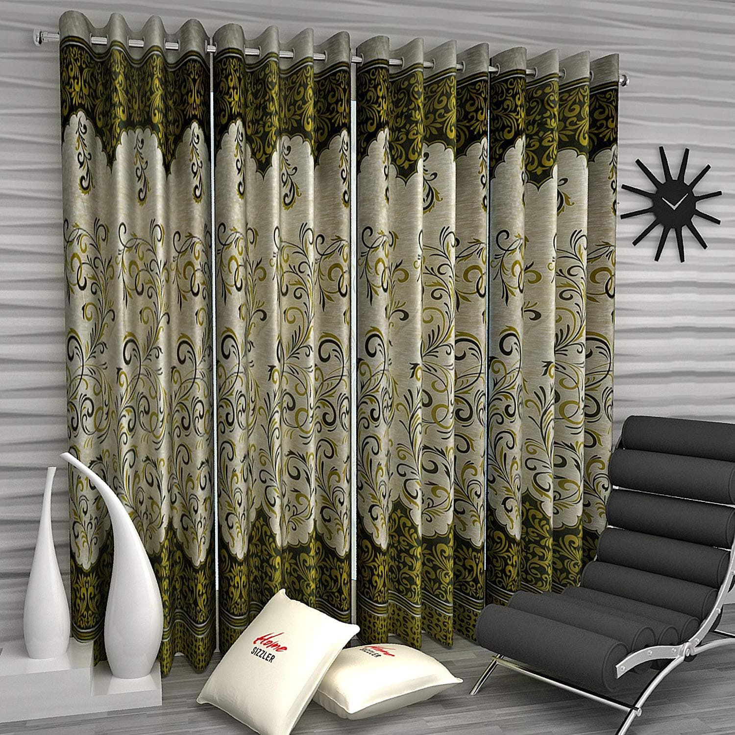 Home Sizzler 4 Piece Eyelet Polyester Window Curtain Set - 5ft, Green