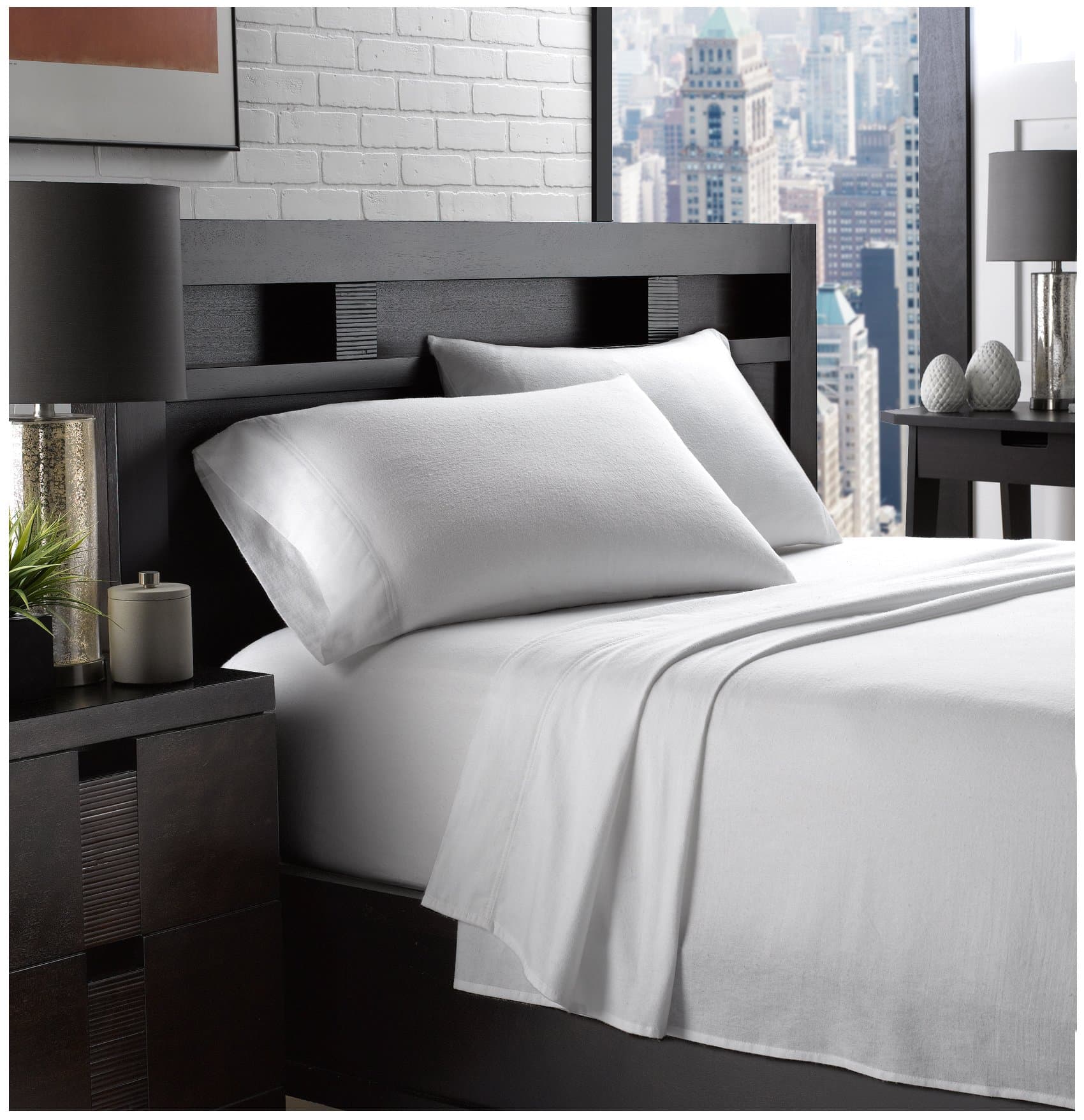 Ella Jayne Home EJHFLAN_WH_2 Full Flannel Sheets, White, 4 Piece