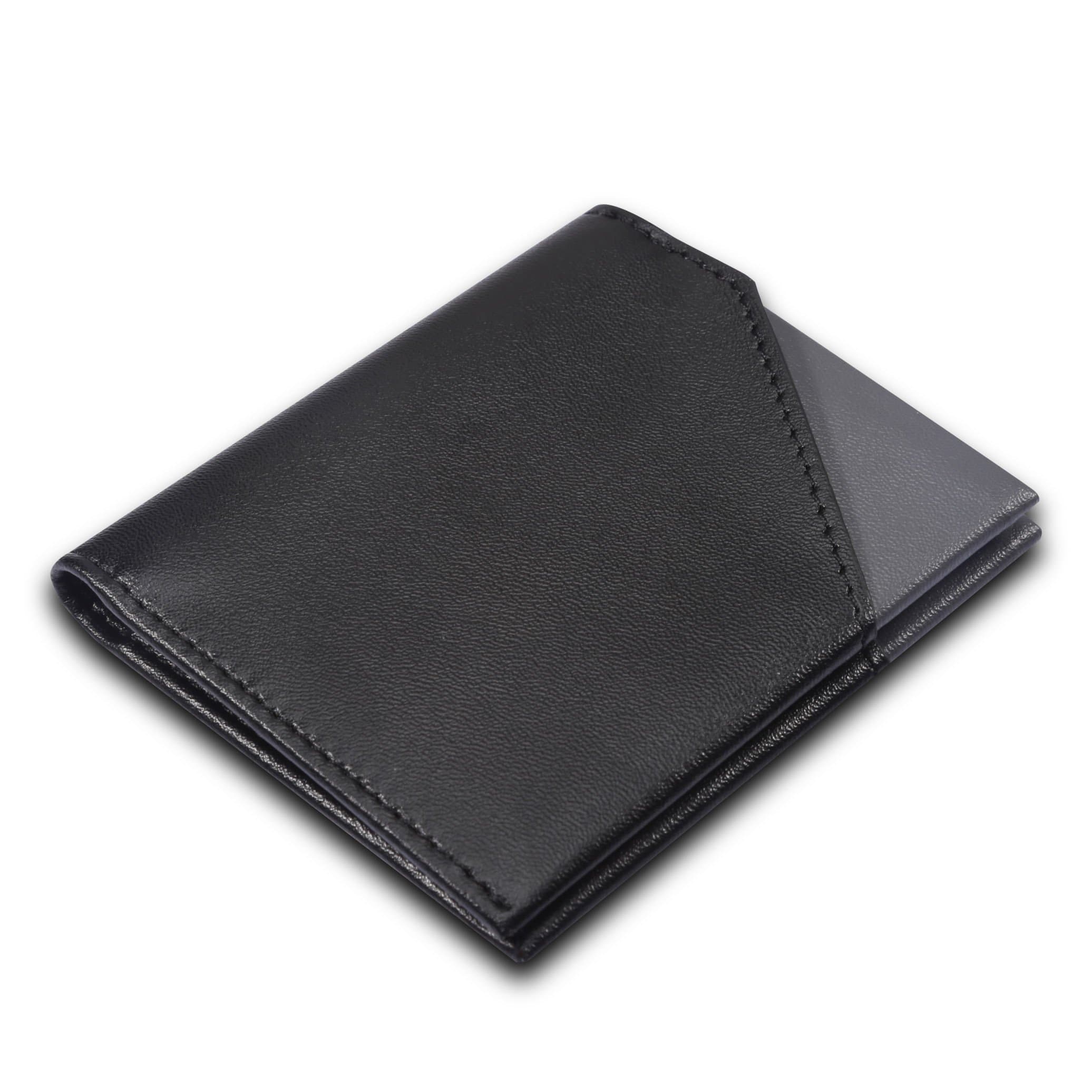 Thin Bifold Wallets for Men Minimalist Genuine Leather Compact Narrow Wallet Purse Front Pocket RFID Blocking Black and Grey