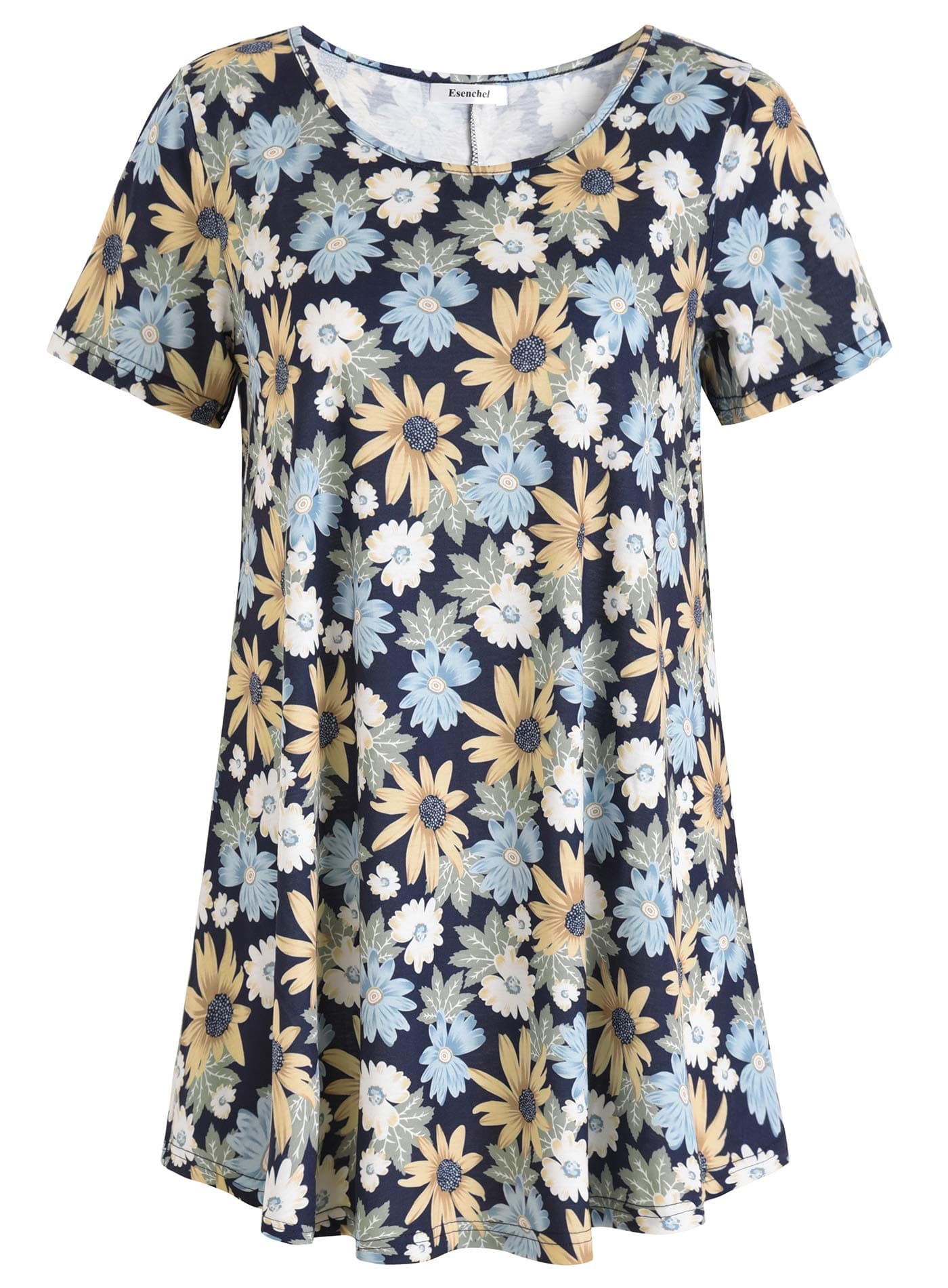 Esenchel Women's Short Sleeves Patterned Tunic Top