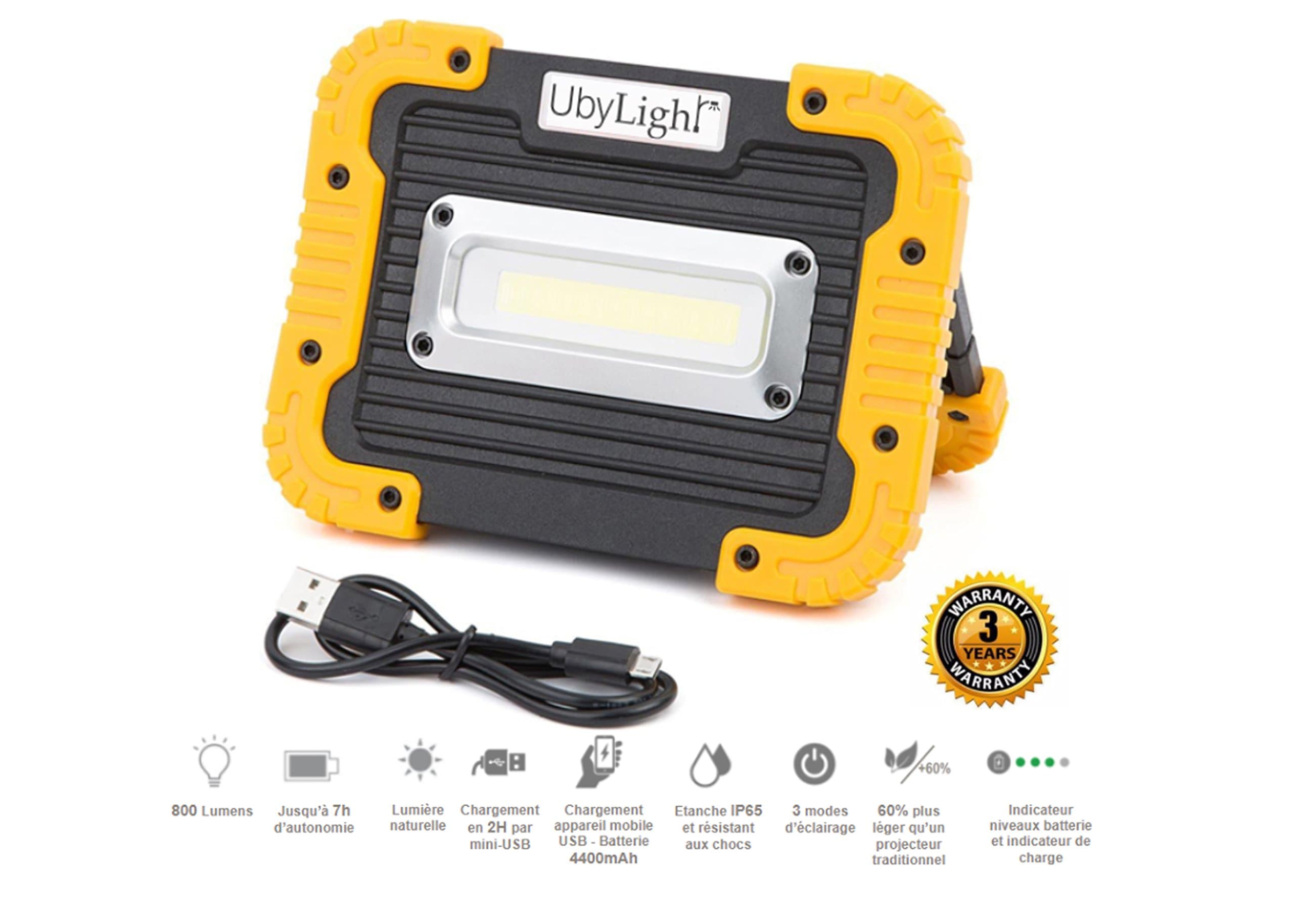 Rechargeable LED Work Light Ultra Compact 10W | 1000Lm | 7 Hours of Autonomy | Waterproof | 4400mAh Backup Battery | for Garage Worksite DIY Works Outdoor Activity