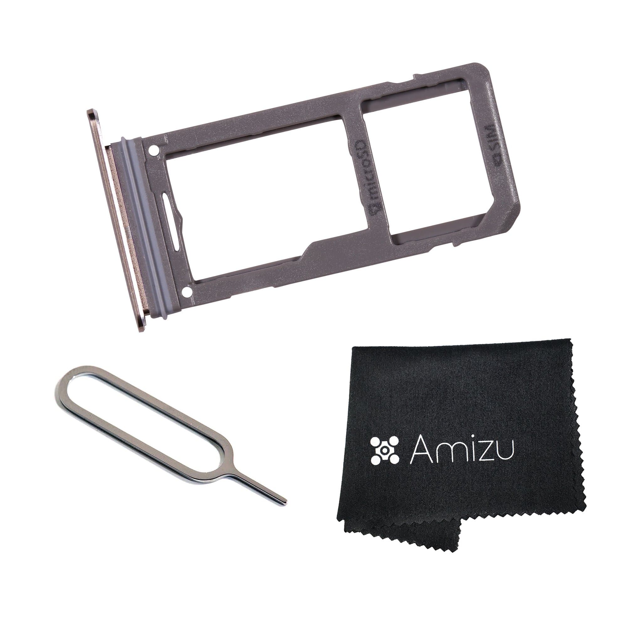 Amizu SIM Card Holder Tray Slot Replacement Part w/Eject Pin Tool for Samsung Galaxy S8 / S8 Plus + Amizu Cloth (Maple Gold)