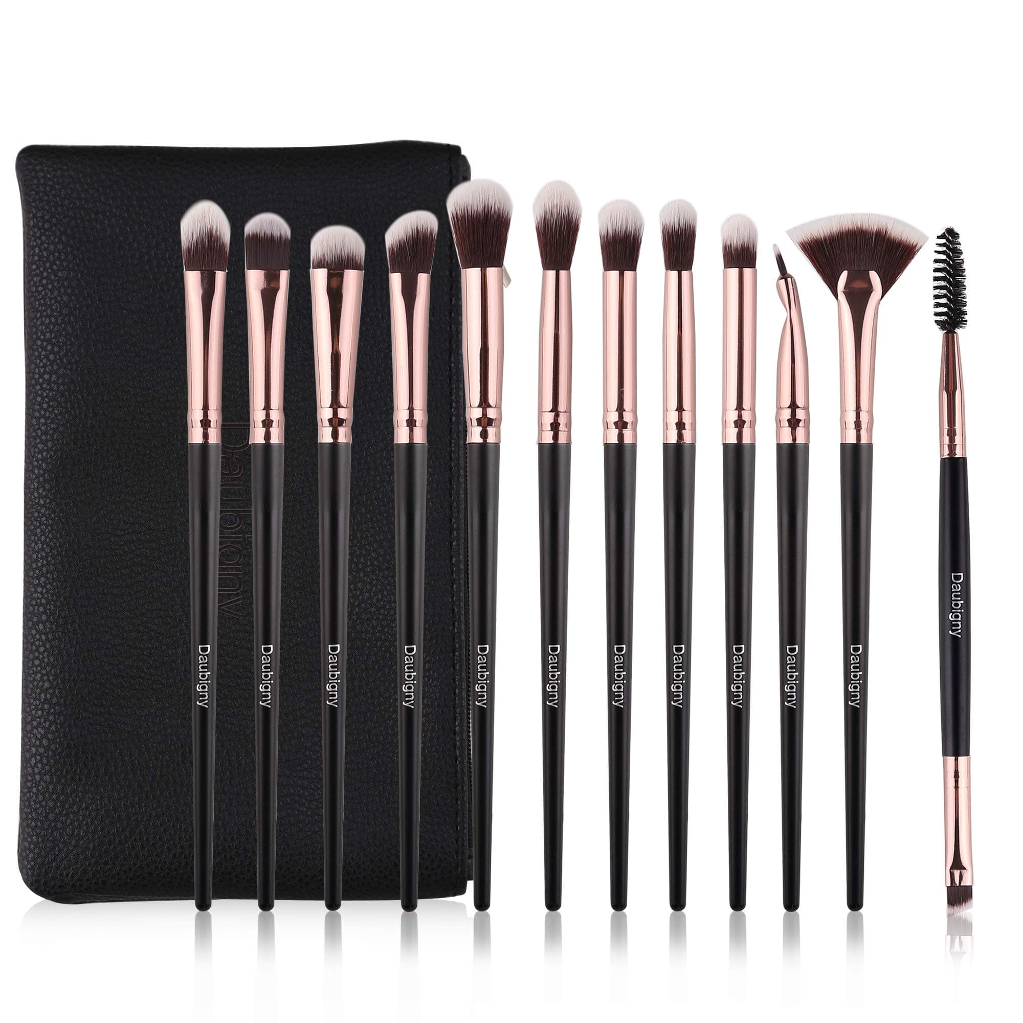 Eye Makeup Brush Set, 12 PCS Professional Eye shadow, Concealer, Eyebrow, Foundation, Powder Liquid Cream Blending Brushes Set With Carrying Bag (Black)