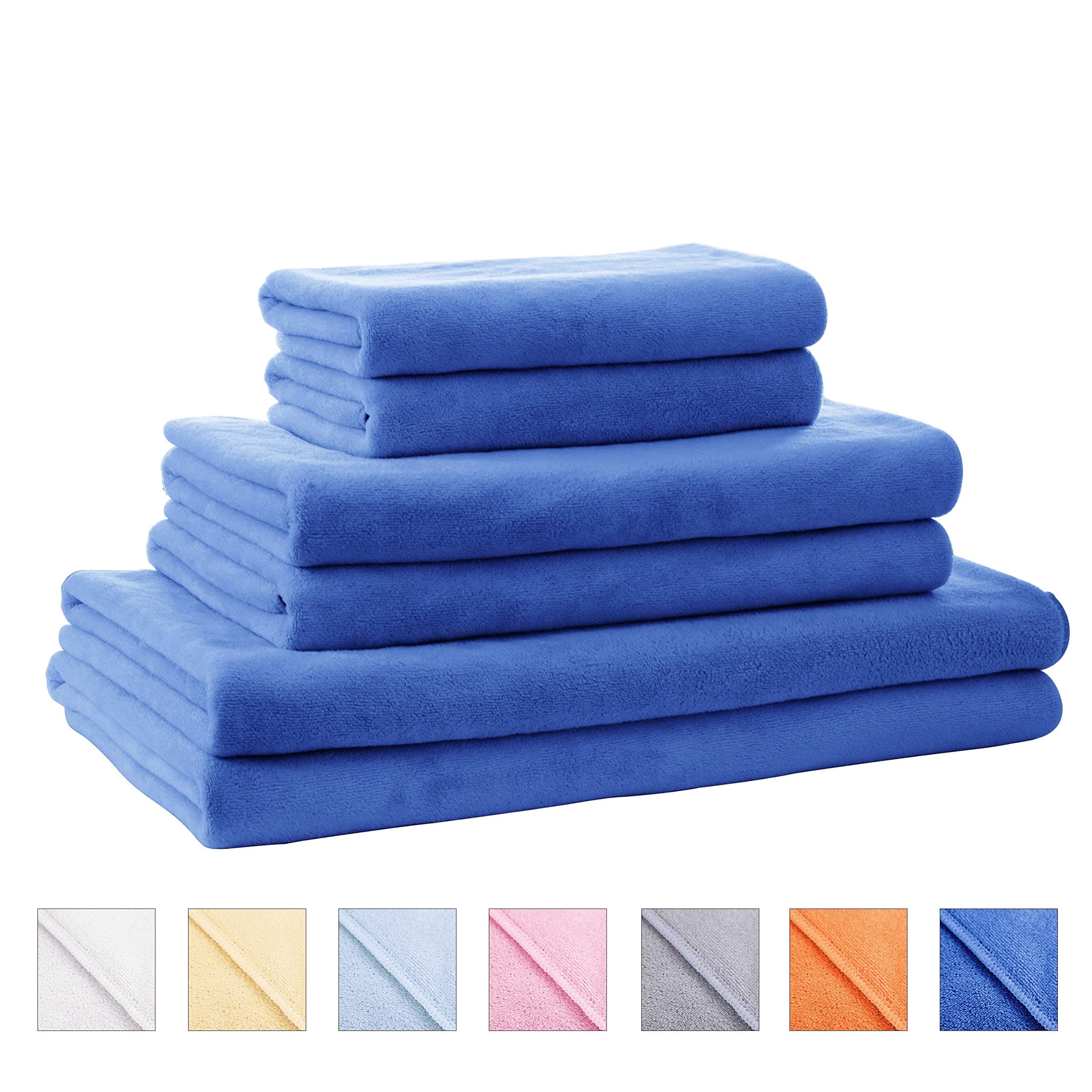 SOFTOWN Microfiber Soft Bath Towels Ultra Absorbent 6 Pack Navy Blue Standard