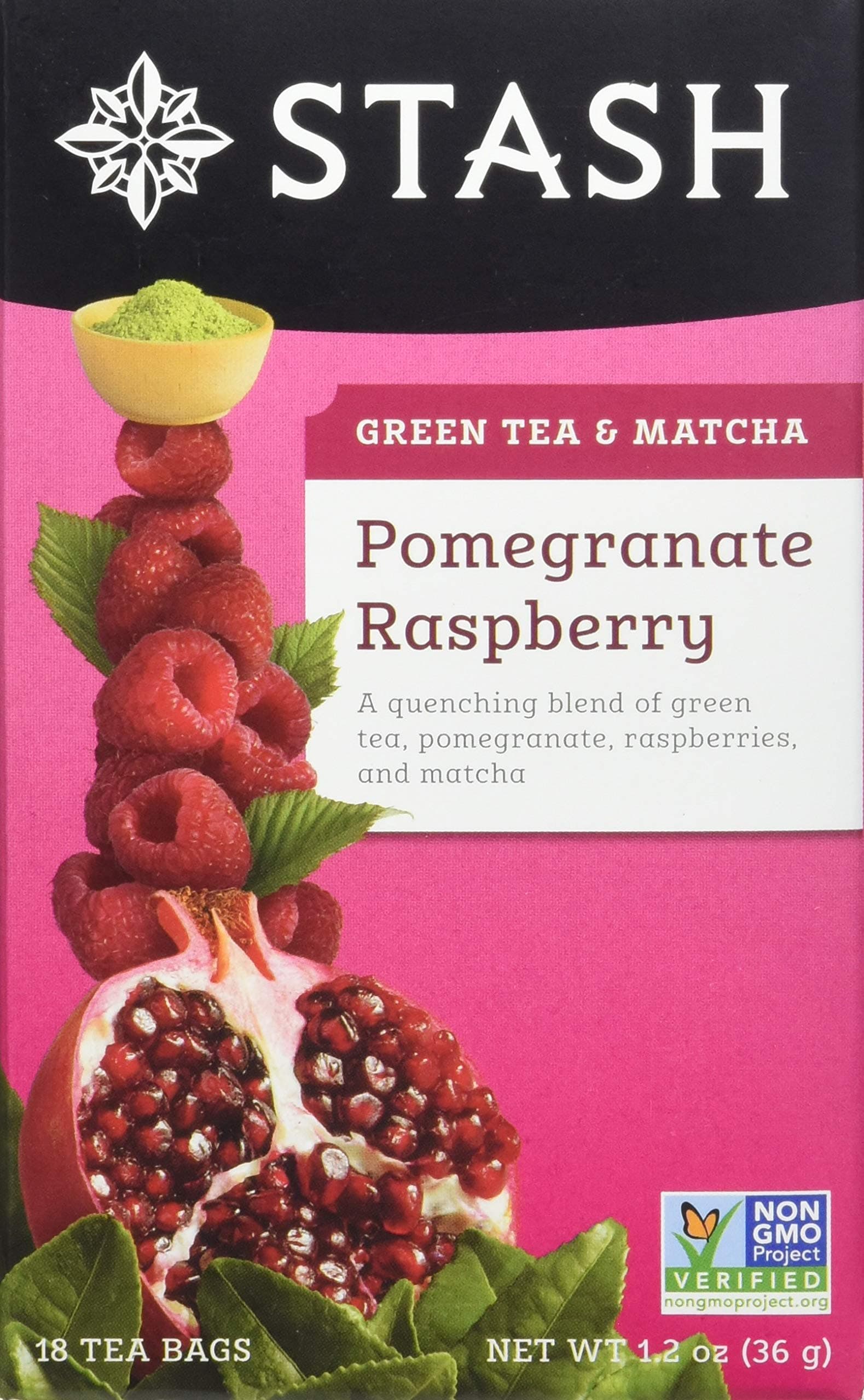 Stash Tea Pomegranate Raspberry Green Tea, 18 Count Tea Bags in Foil Individual Green Tea Bags for Use in Teapots Mugs or Cups, Brew Hot Tea or Iced Tea
