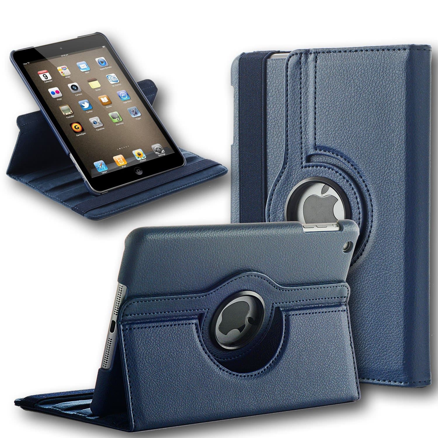 iPad Mini 2 Case, ENDLER 360 Degree Rotating Synthetic PU Leather Case Cover for Apple iPad Mini 2/Mini 3/Mini 1 with Auto Sleep/Wake Function (Nave Blue)