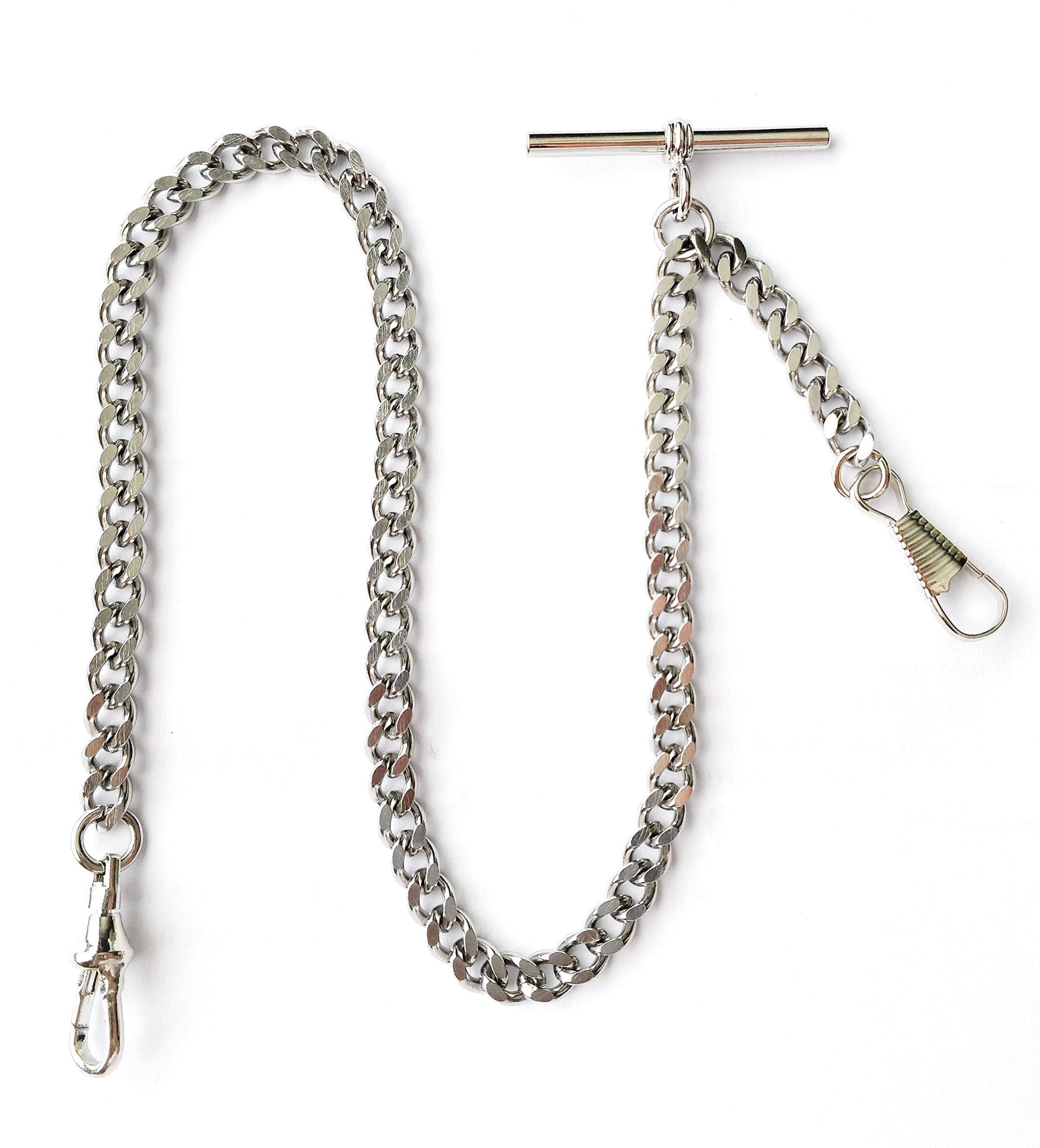 Dueber Watch CoDueber Deluxe Silver Chrome Single Albert Pocket Watch Chain Fob Drop Attachment USA