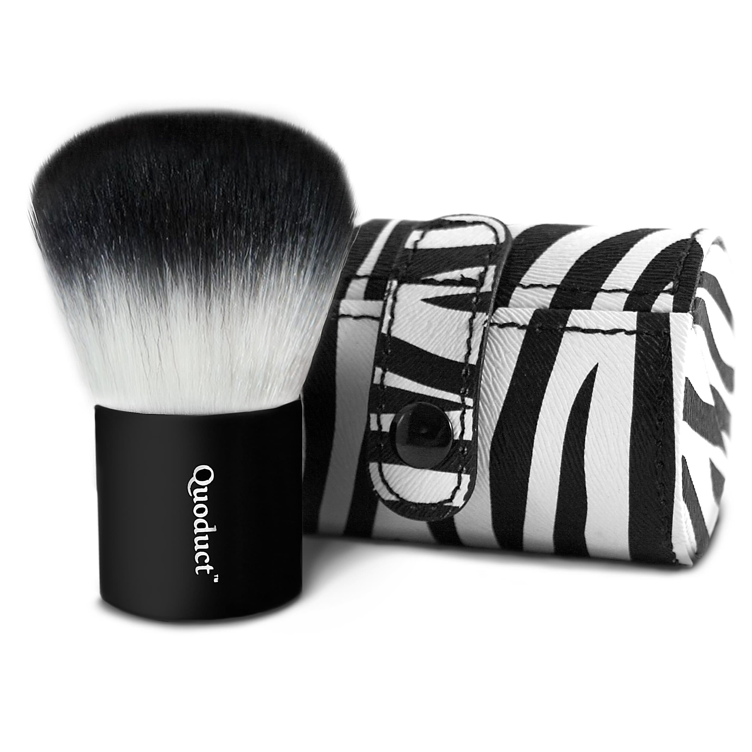 Kabuki Makeup Brush with Zebra Case – Makeup Applicator Tool for Women’s Face, Powder, Foundation, Primer, Concealer, Bronzer, and Cheek Blushes - Highlight Your Beauty