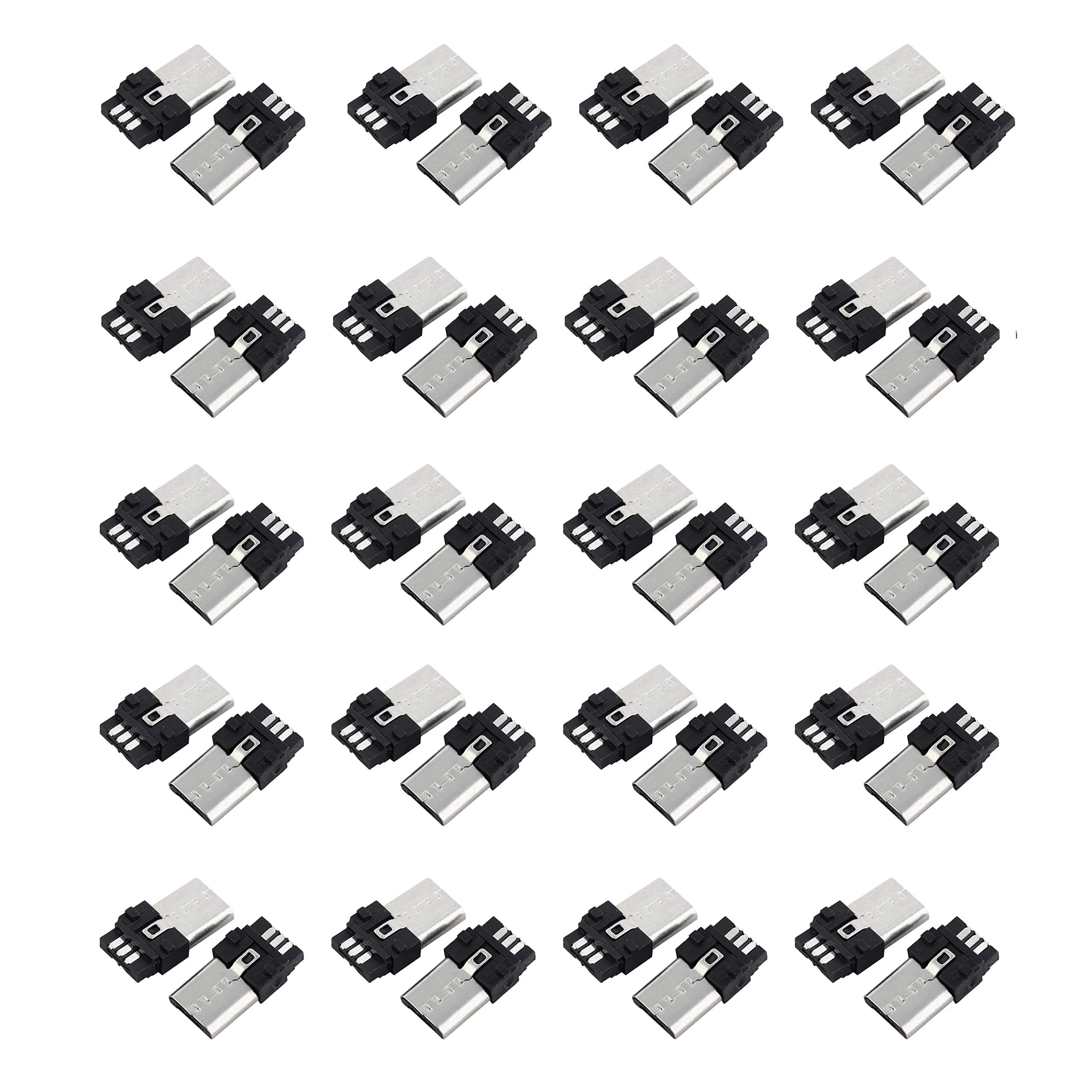 Aodesy Micro USB B Type Mni 5 Pin Male Solder Jack Adapter Connector Socket Silver Tone,Pack of 40