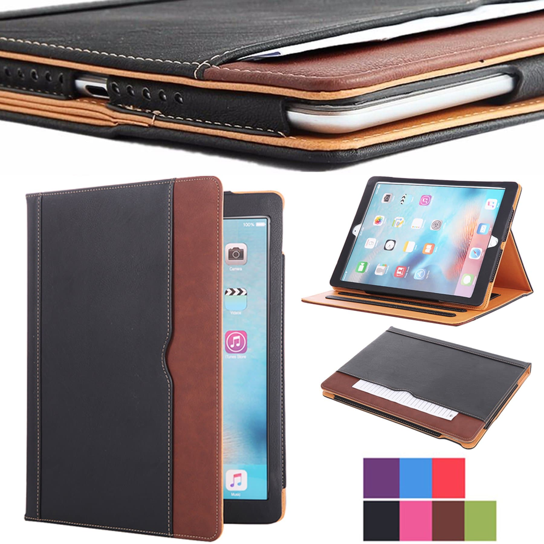 I4Ucase Apple iPad 2 / iPad 3 / iPad 4 Case - Soft Leather Stand Folio Case Cover for iPad 2 3 4 Generation, with Multiple Viewing Angles, Auto Sleep/Wake, Document Card Pocket (Black and Tan)