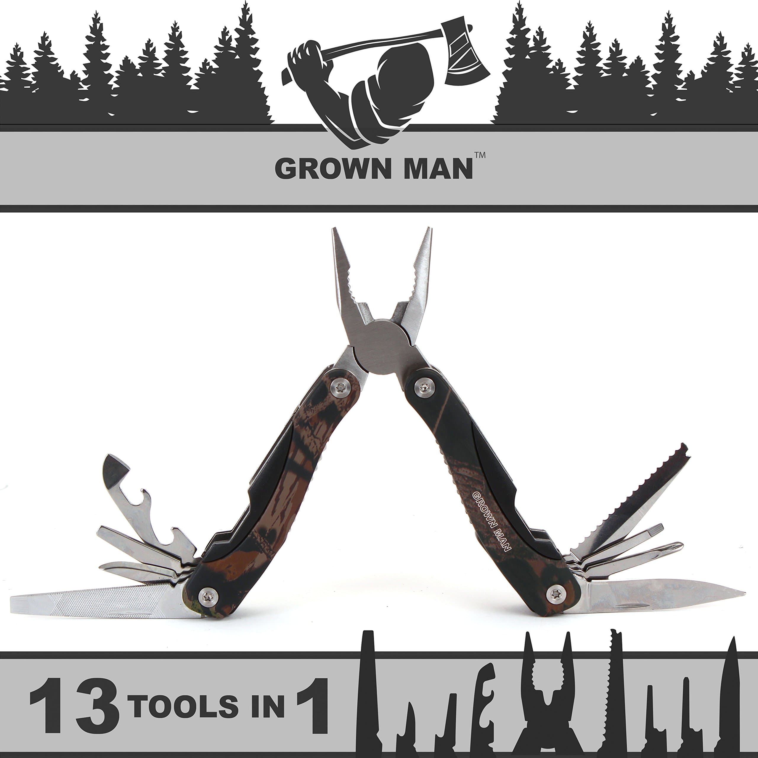 Grown Man Survivor Multi Tool - Includes Pliers, Knife, Saw, and More - Best Multitool for Hunting & Camping - Survival Gear - Tactical Gear