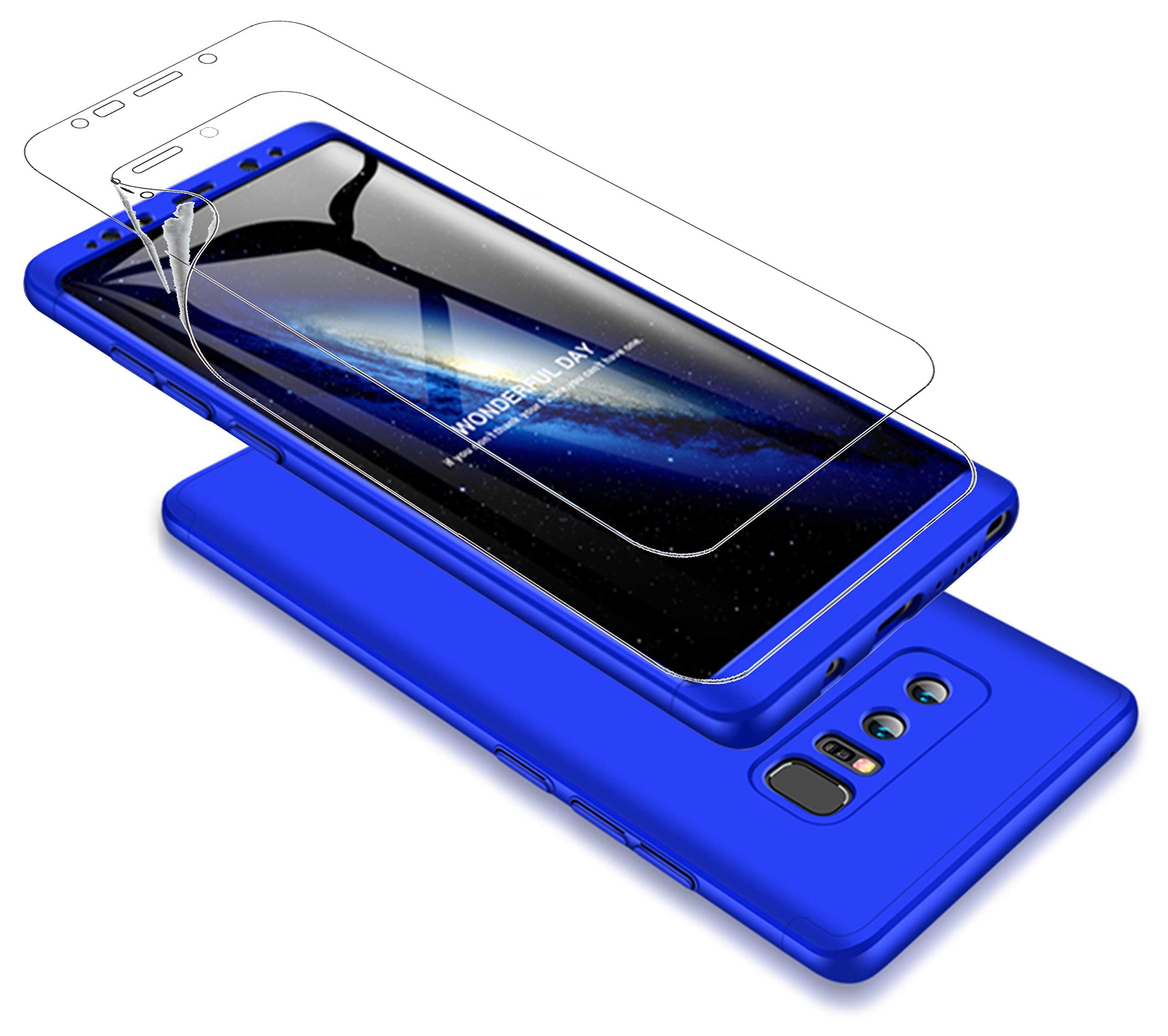DECHYI Samsung Note 8 case 360 degree Blue Protection Matte Ultra Slim Cover PC Hard Case Body Protection Scratchproof Cover 360 degree Full Cover 3 in 1 Blue