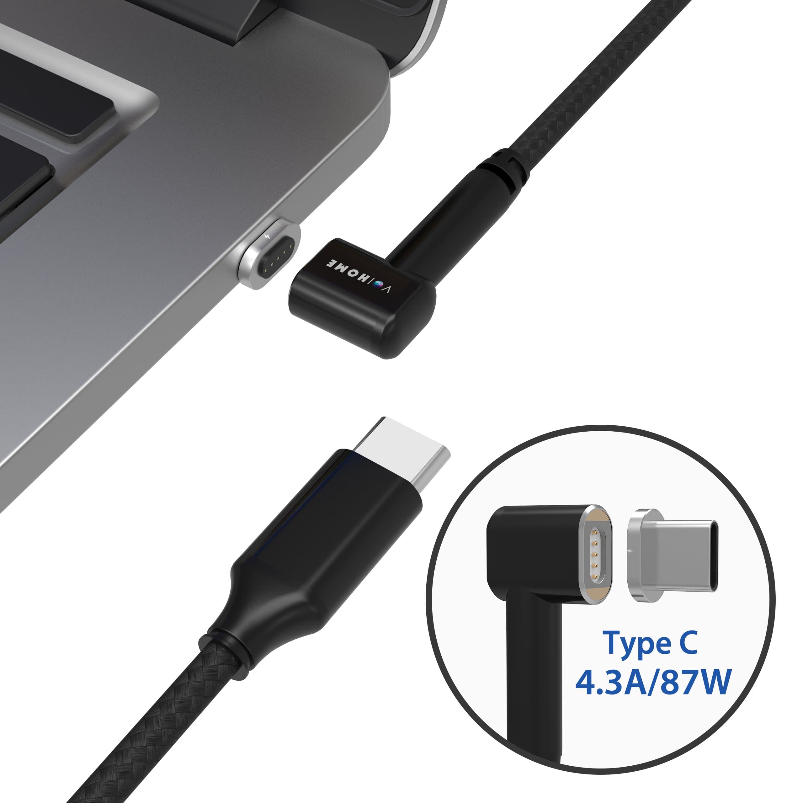 Magnetic Type C Power Charger Cable, voihome Micro Adapter MagPlug Converter USB-C Cord Fast Charging up to 87W for MacBook (Pro), Google Pixel and other Type-C devices (6.6FT-2M)