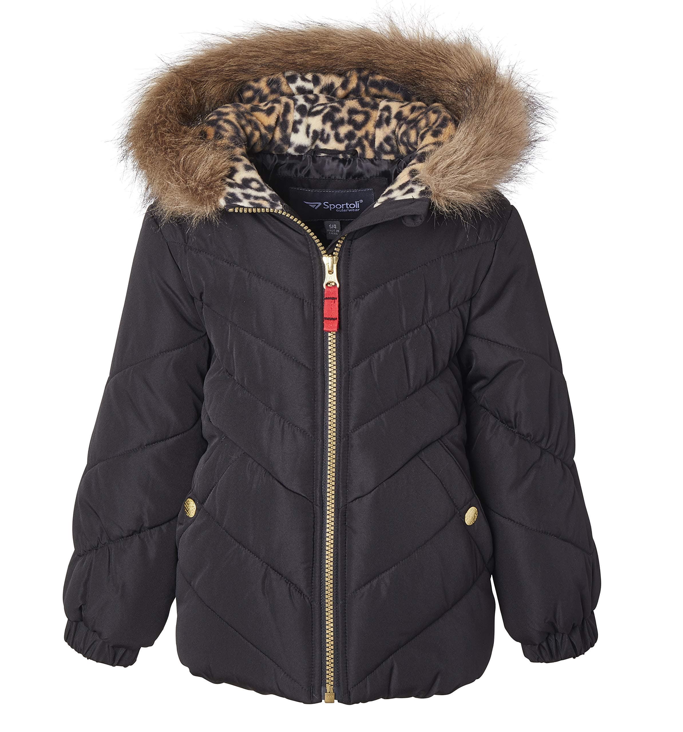 SportoliGirls Winter Solid Puffer Bubble Jacket Coat Fleece Lined Fur Trim Hood