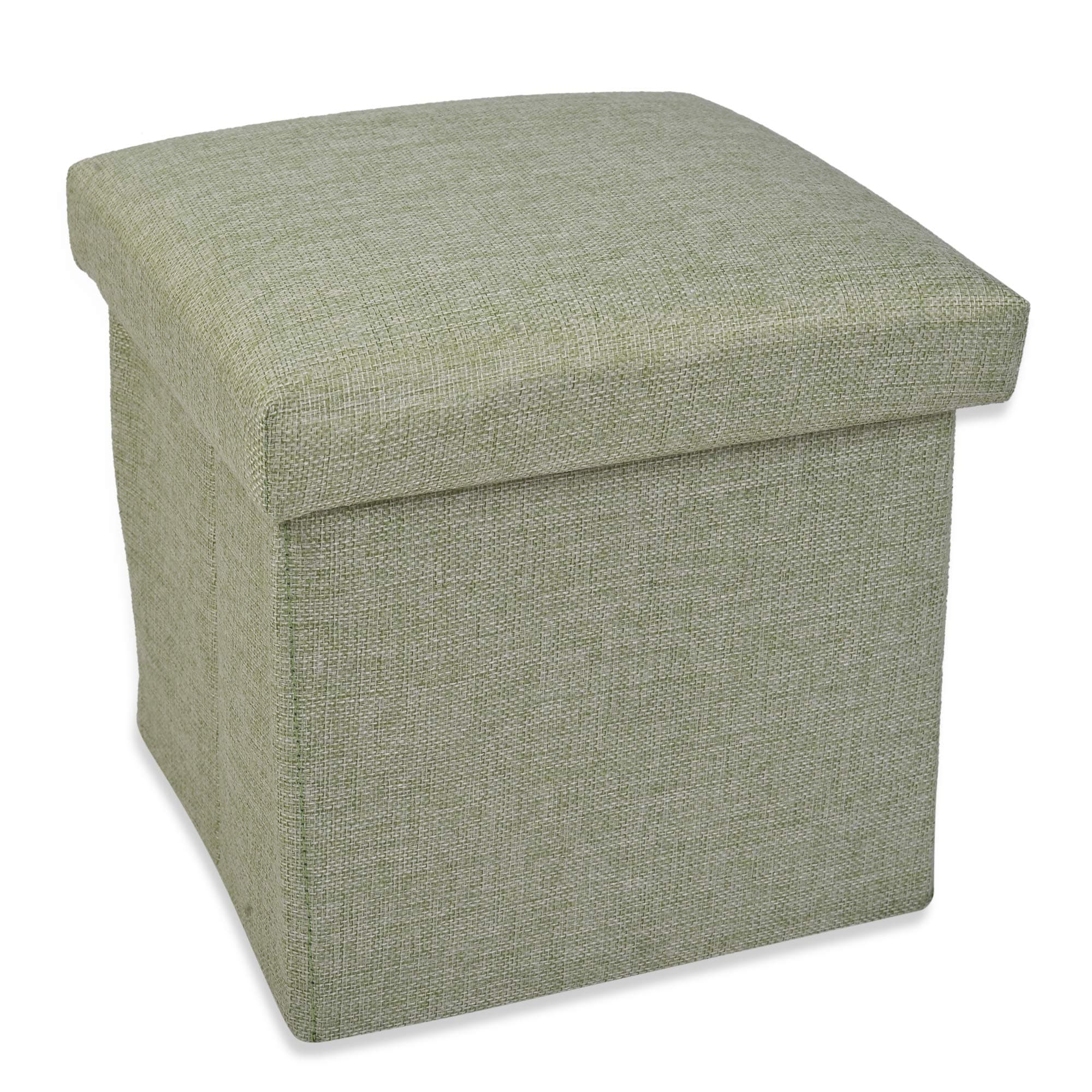 Scrafts Light Green Plain Foldable Ottoman Cum Storage Box with Lid 10"X10"X10" Square Small Cloth Seater