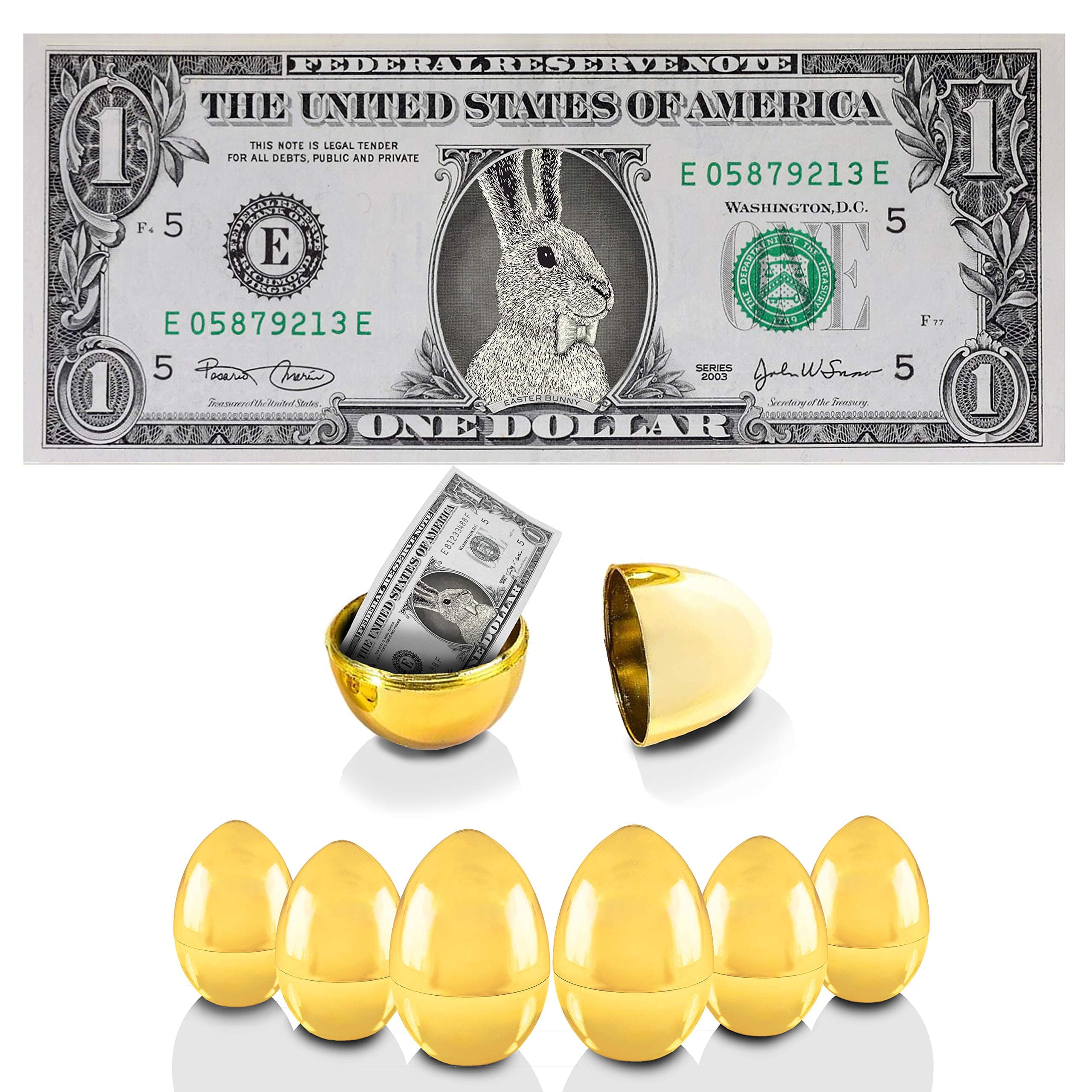 The Official Easter Bunny Dollar Bills, Golden Eggs 6-Pack. Genuine 1.0 Legal Tender. Great Easter Gift Plus Easter Basket Filler and Easter Egg Filler