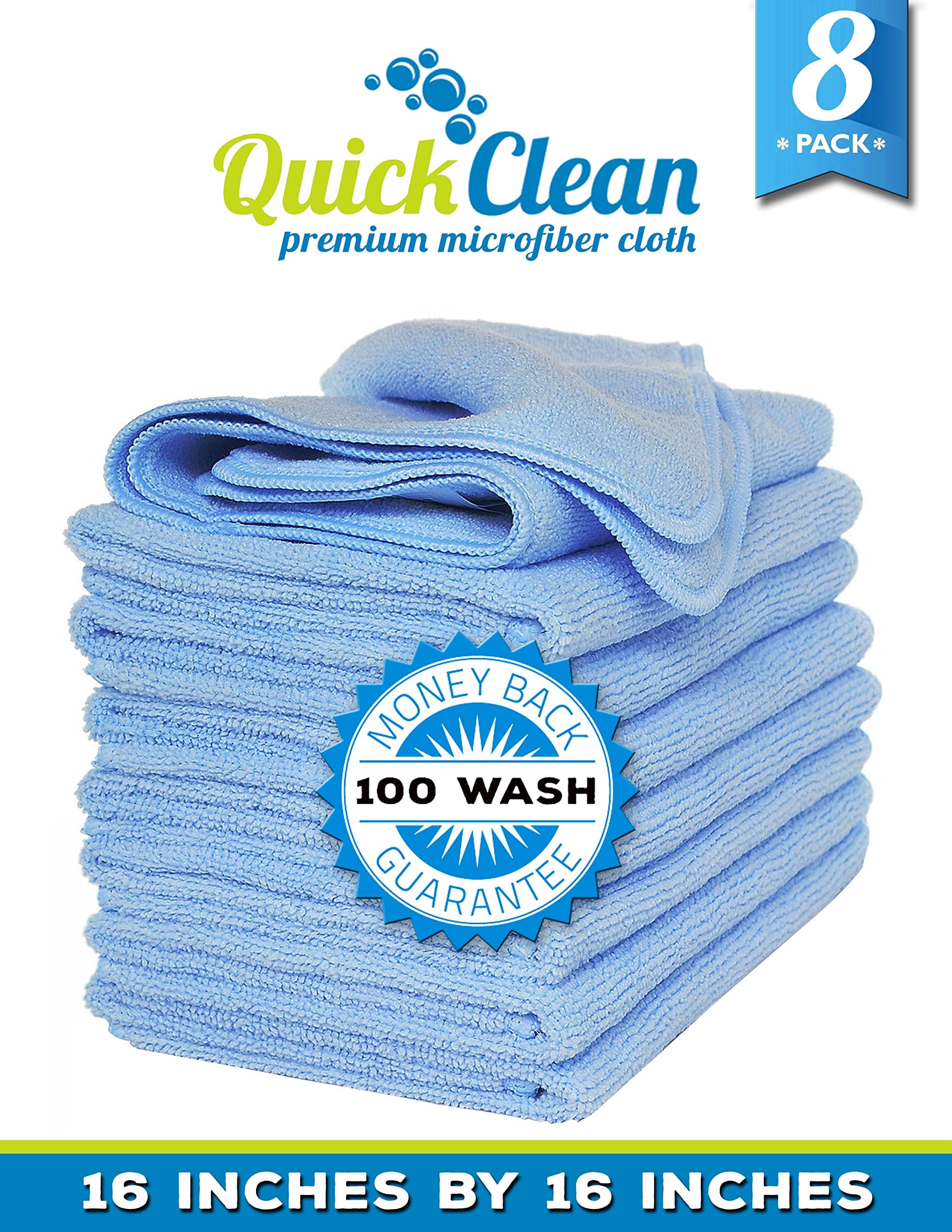 Premium Microfiber Quick Clean Dust Cloths By LionFinch. Light Blue-Pack of 8 Cloths. Extra Large 16 Inches x 16 Inches. Scratch Resistant Technology- Great for Detailing Cars, Boats and Your Home!