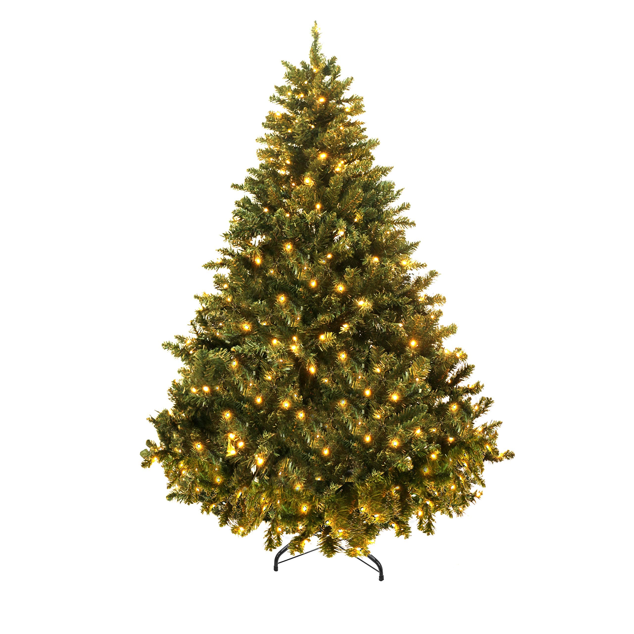 VEIKOU 7.5ft Artificial Christmas Tree Premium Spruce Hinged Tree with Lights and Solid Metal Stand, 1450 Branch Tips, 500 Lights, Green