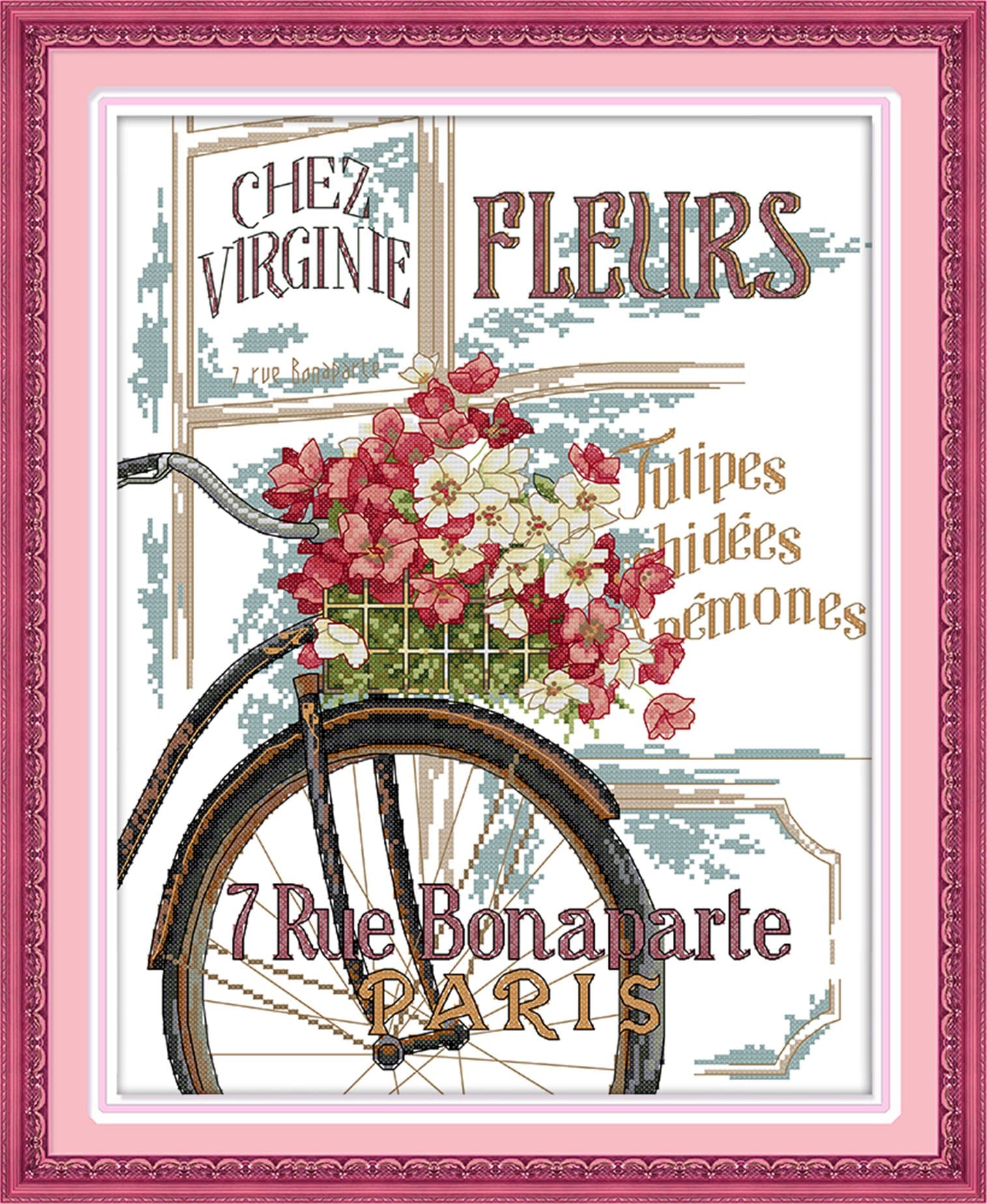 WHEEXLOCK Counted Cross Stitch Kits Flowers Bicycle